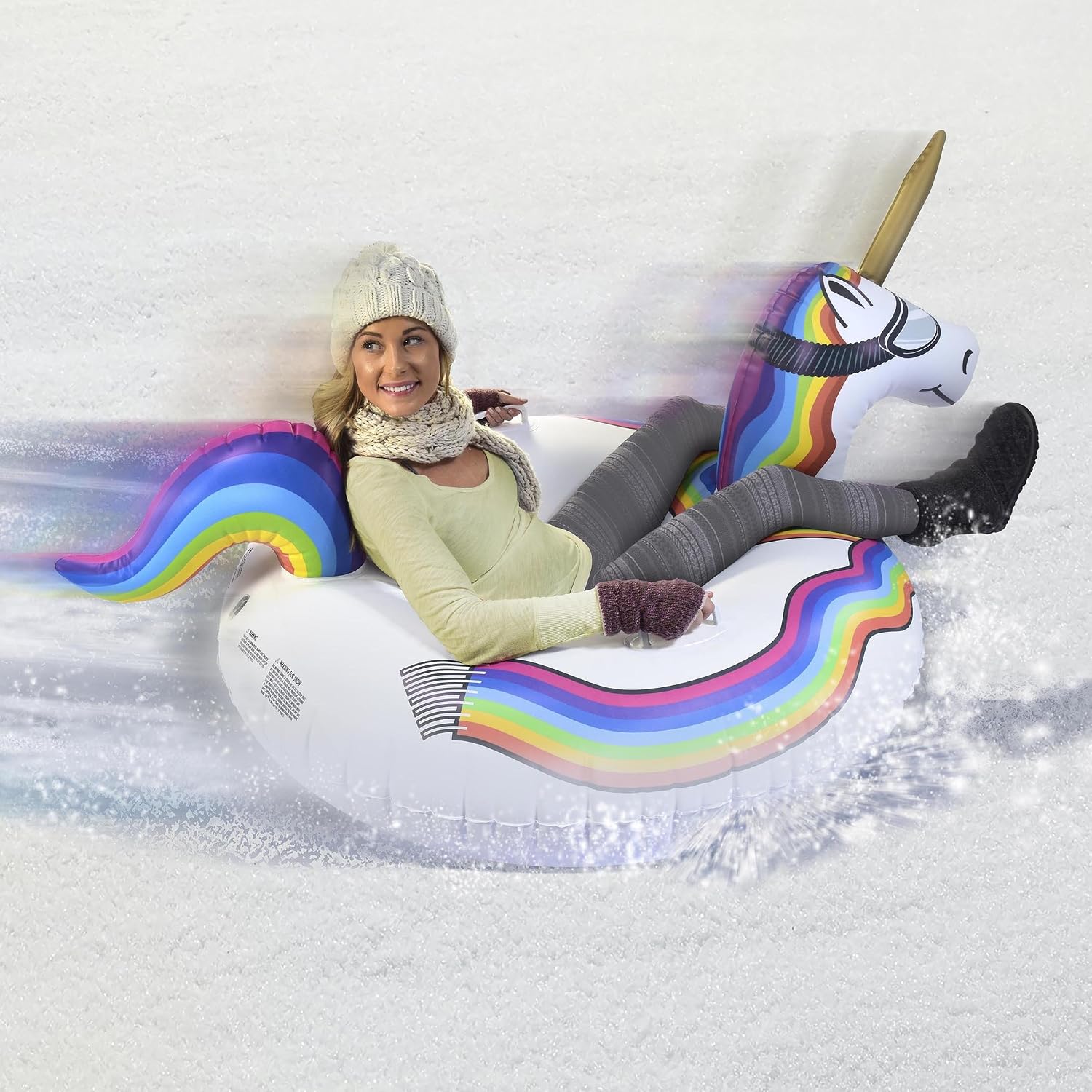 GoFloats Winter Snow Tubes - Choose from Unicorn, Disney's Frozen, Ice Dragon, Polar Bear, Penguin, Flamingo - Inflatable Sled for Kids and Adults