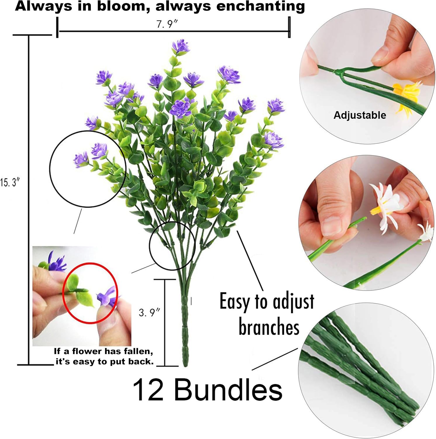 AXYLEX Artificial Flowers for Outdoors, 12 Bundles Fake Plants (Yellow) | UV resistant faux plastic flowers, no fade artificial greenery – garden, patio, porch & home