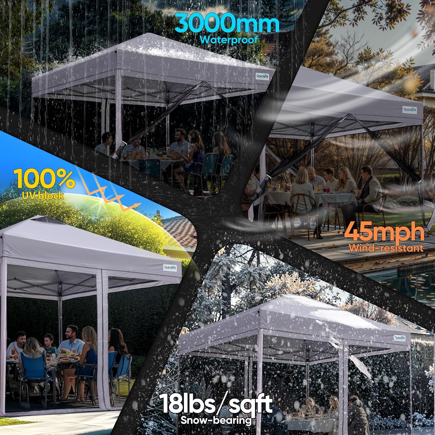Quictent 10'x10' Pop up Screened Canopy Tent with Mosquito Netting | Portable Easy up Outdoor Screen House Shelter for Patio, Camping and Picnic, Includes Wheeled Carry Bag