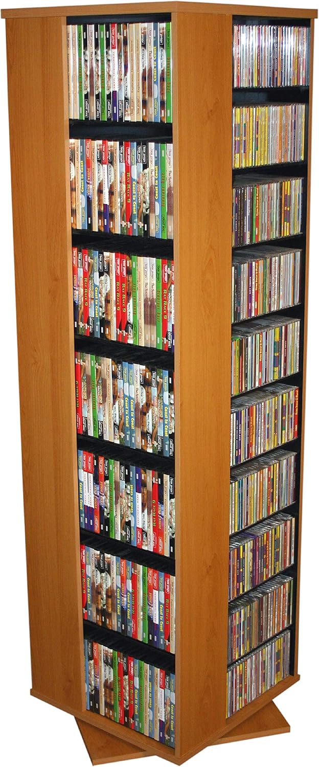 Venture Horizon 4-Sided Revolving Media Tower 1000 - Black: Laminated Wood Composites (MDF), Black-Color, 18.75" L x 18.75" W x 63" H