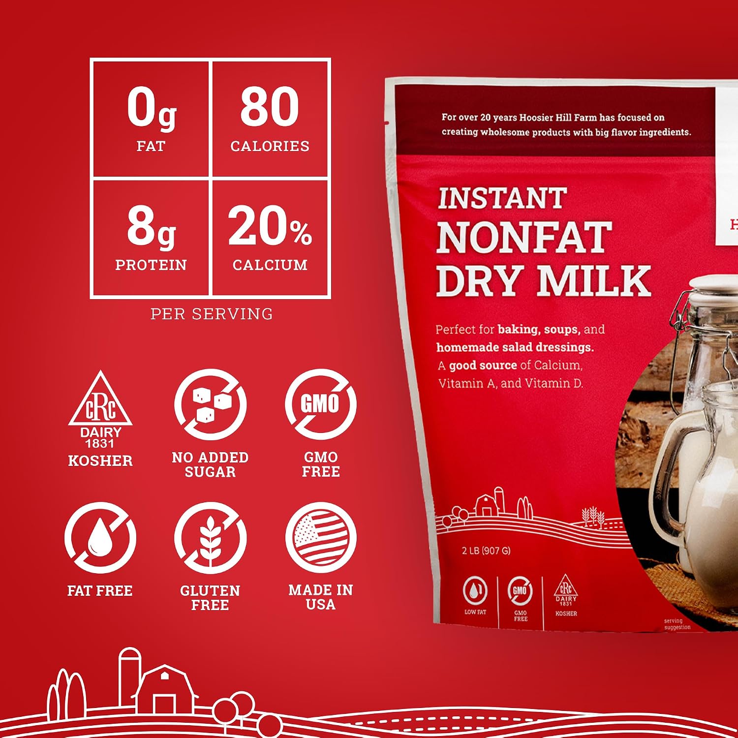 Hoosier Hill Farm Instant Nonfat Dry Milk Powder, 1LB (Pack of 1)