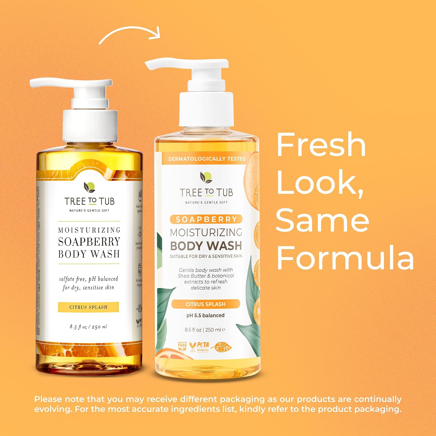 Tree To Tub Soapberry Body Wash for Dry, Sensitive Skin, pH 5.5, 8.5 Fl Oz | Sulfate & Paraben-Free, Rich Lather, Fragrance-Free, Shea Butter & Aloe Vera, Vegan & Cruelty-Free, Gentle for Daily Use