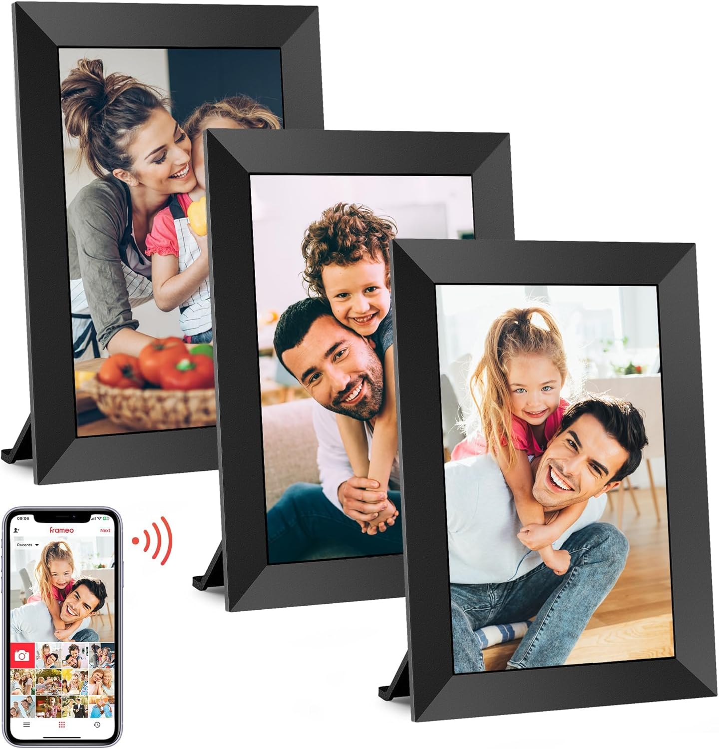 BIGASUO Digital Picture Frame, 10.1" Frameo Digital Frame WiFi with 32GB Memory, 1280x800 IPS Touch Screen