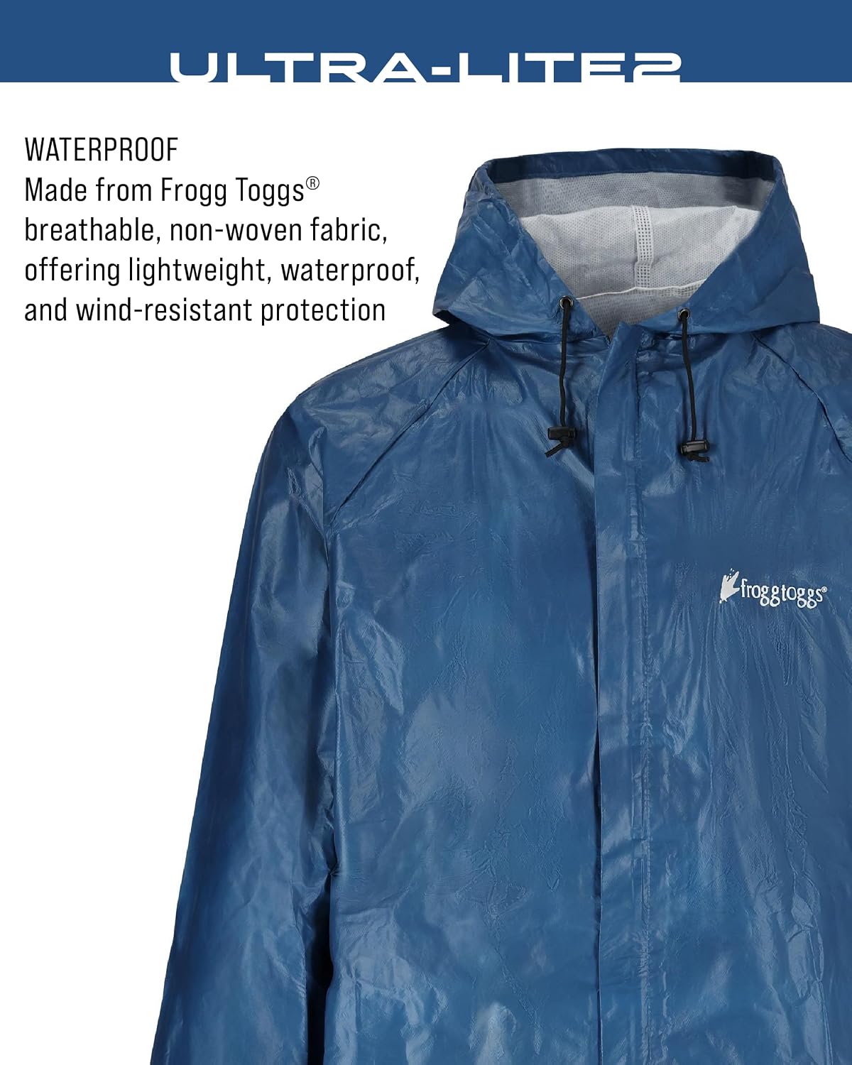 FROGG TOGGS Men's Ultra-lite2 2-Layer Waterproof Breathable Rain Jacket | Sealed seams, adjustable hood, storm flap, zippered chest pocket