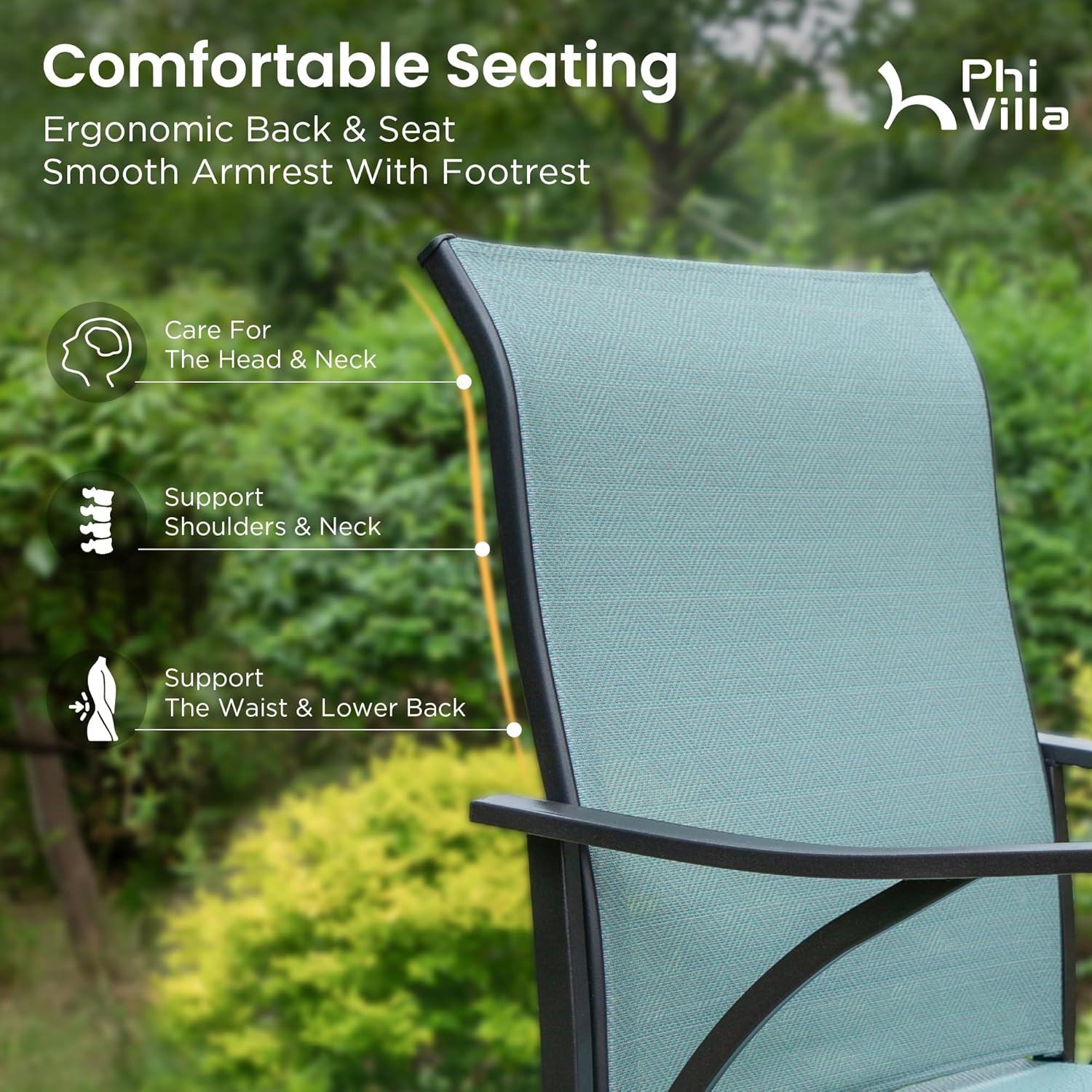 PHI VILLA Bar Height Patio Table and Chairs Set for 2