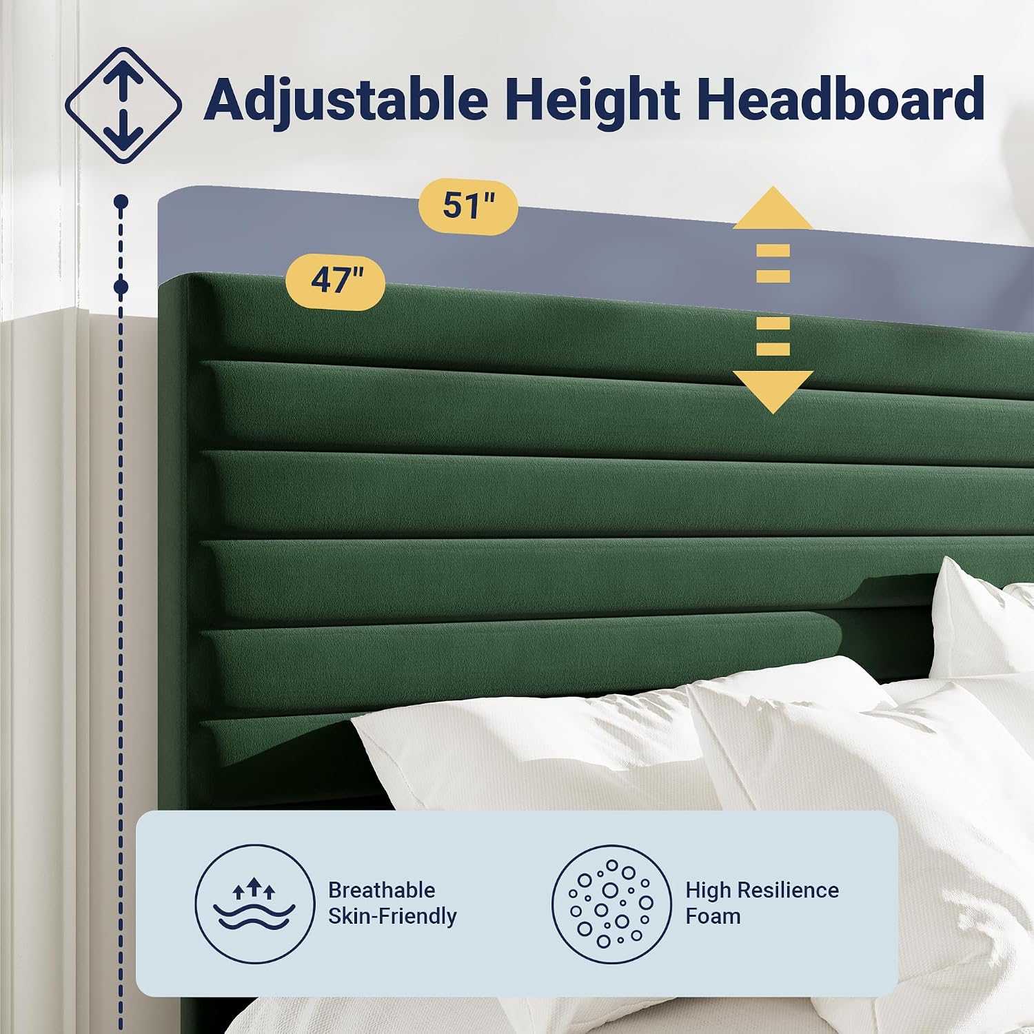 Allewie Queen Bed Frame, Velvet Upholstered Platform Bed with Adjustable Headboard, Horizontal Channel Design, Wood Slat Support, No Box Spring Needed, Noise Free, Easy Assembly, White