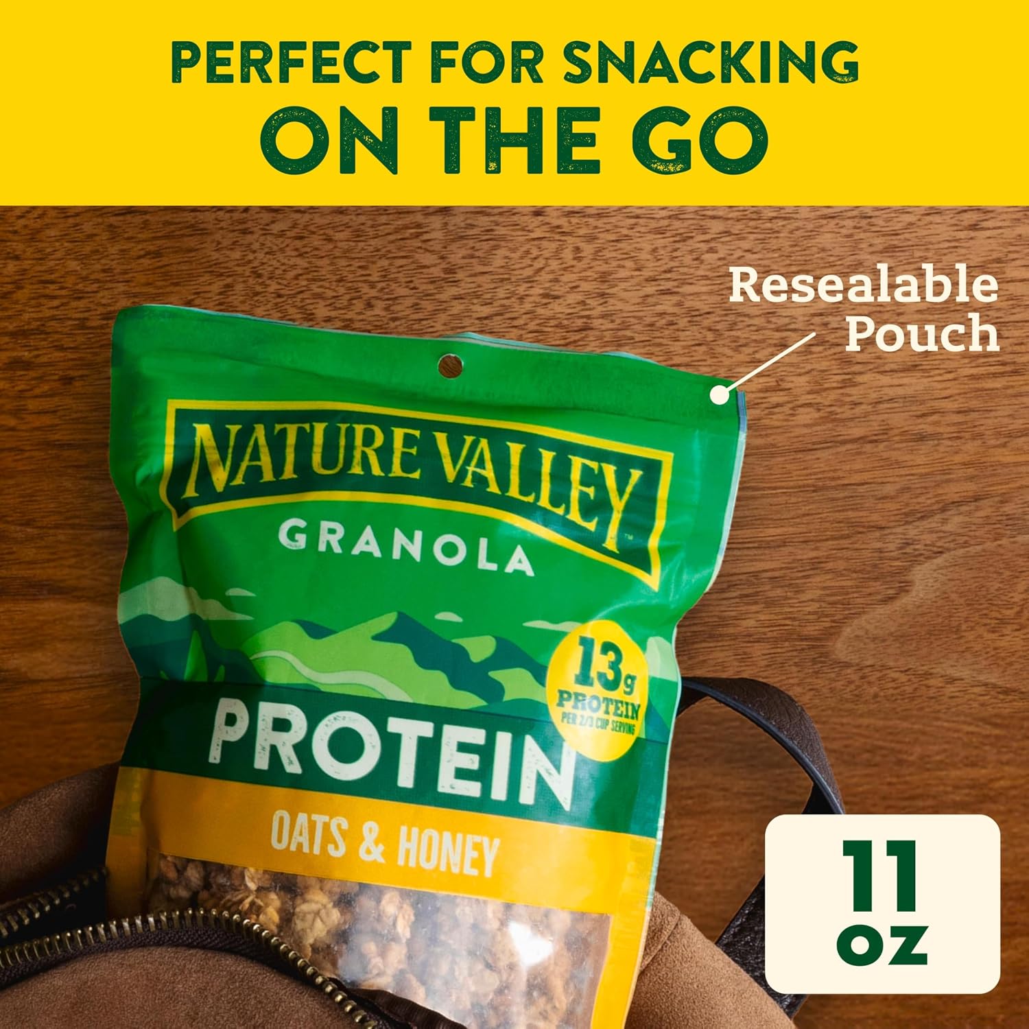 Nature Valley Oats & Honey Protein Granola, Resealable Pouch, 11 oz | 13g Protein & 33g Whole Grain per Serving, Good Source of Fiber, No Artificial Flavors or Colors