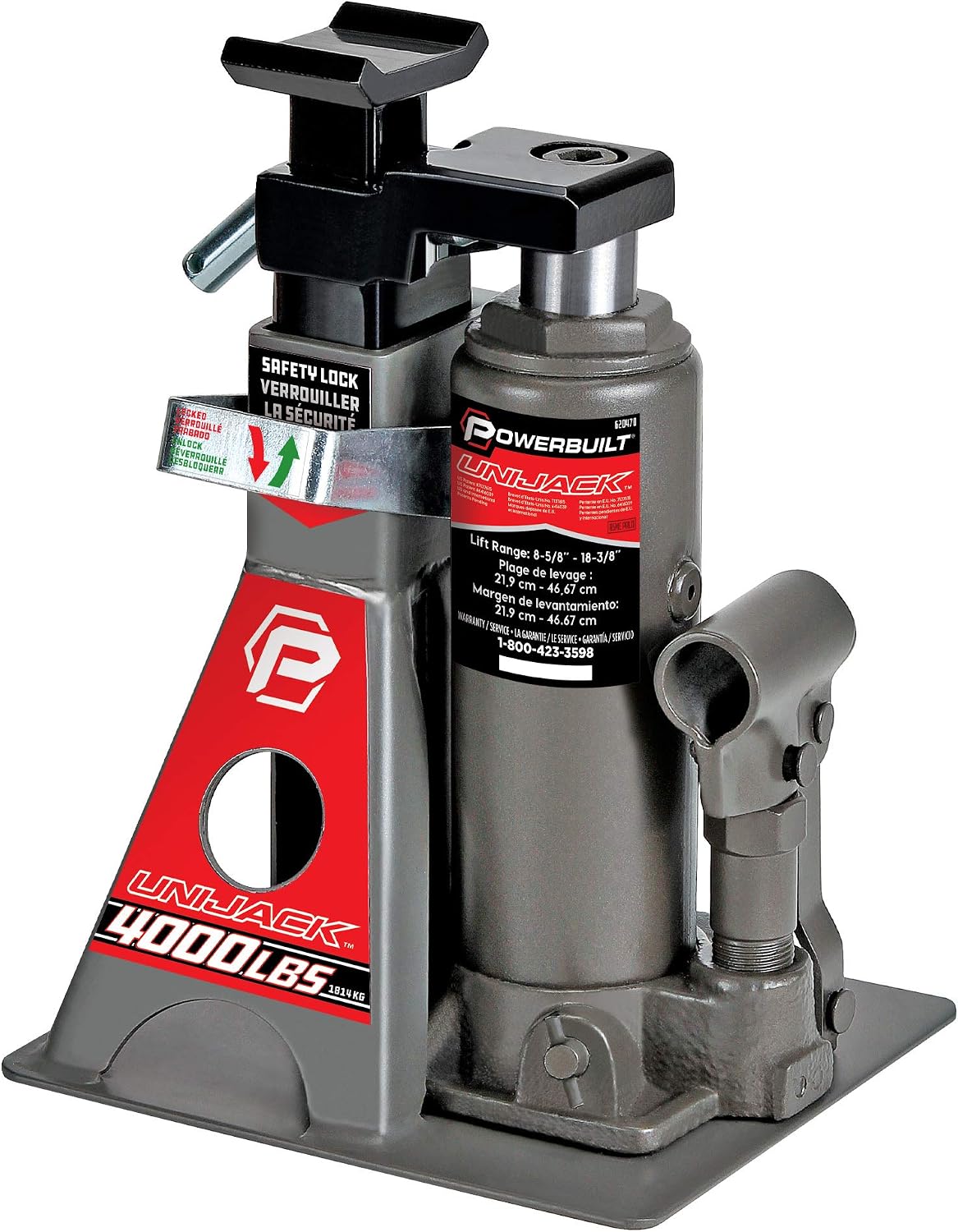 Powerbuilt 3 Ton, Bottle Jack and Jack Stands in One, 6000 Pound Capacity, All-in-One Car Lift, Heavy Duty Vehicle Unijack, Wide Base, 620471