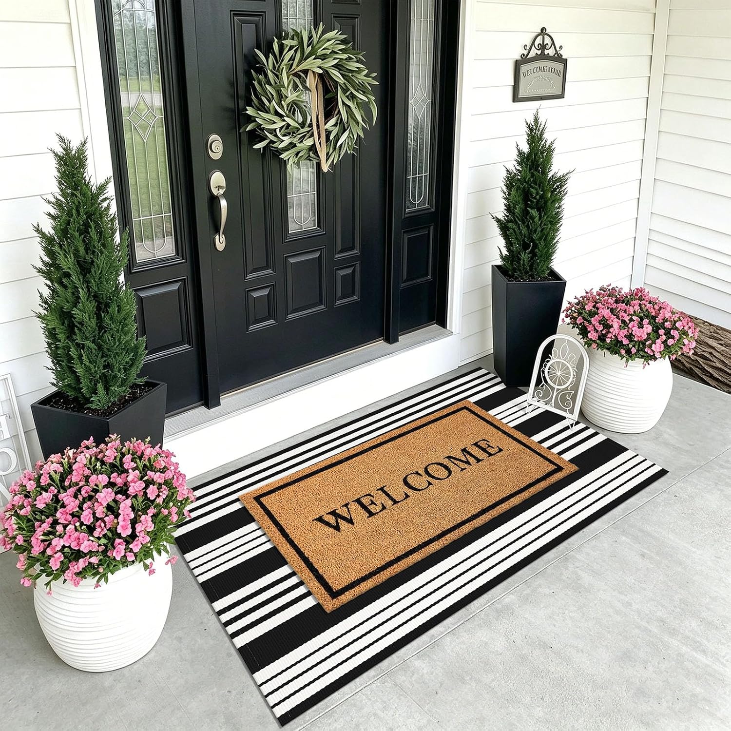 KOZYFLY Black and White Area Rug 3x5 Ft Washable
