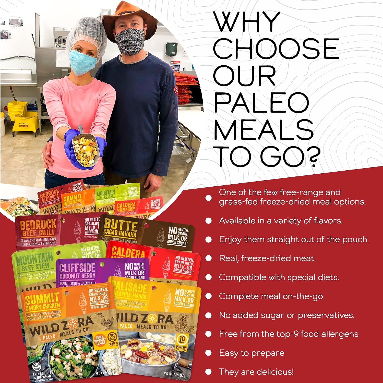 Wild Zora Paleo Freeze Dried Meals for Backpacking & Camping - Healthy Gluten Free & Grain Free Camping Meals/Backpacking Food + No Added Sugar - Great for Travel (Cliffside Coconut Berry 2-Pack)