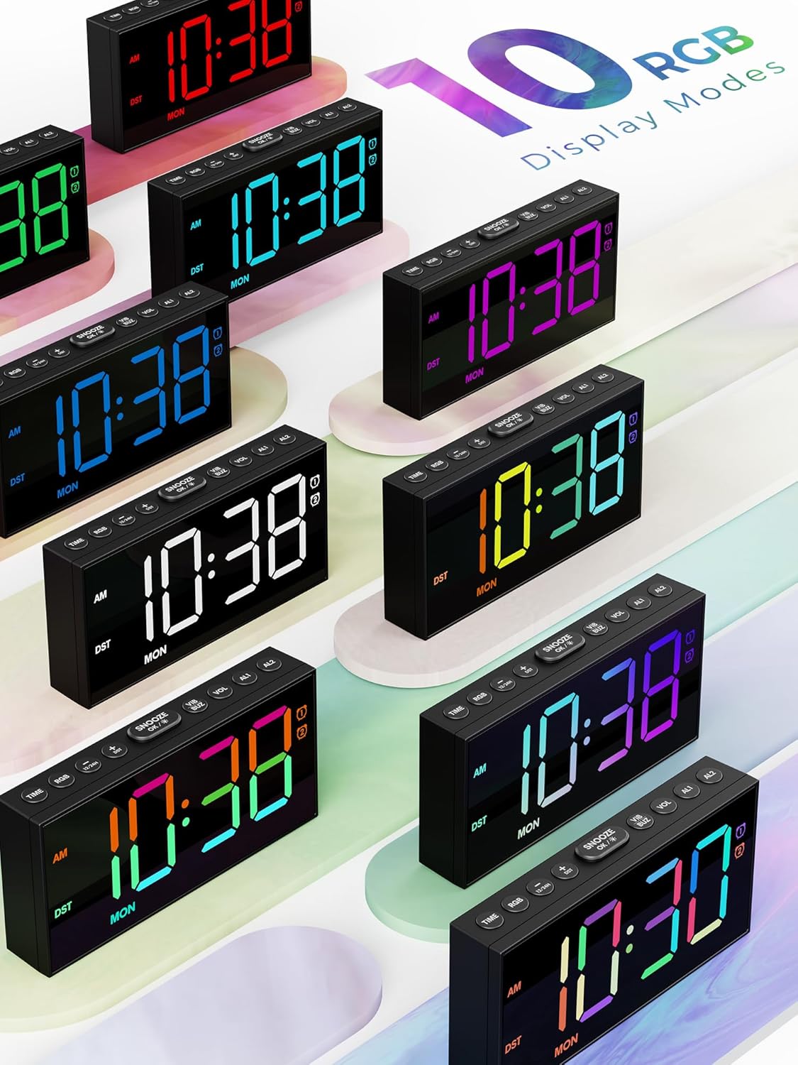 Digital Alarm Clocks for Bedrooms, Dual Alarms, 7.5-Inch Large Display