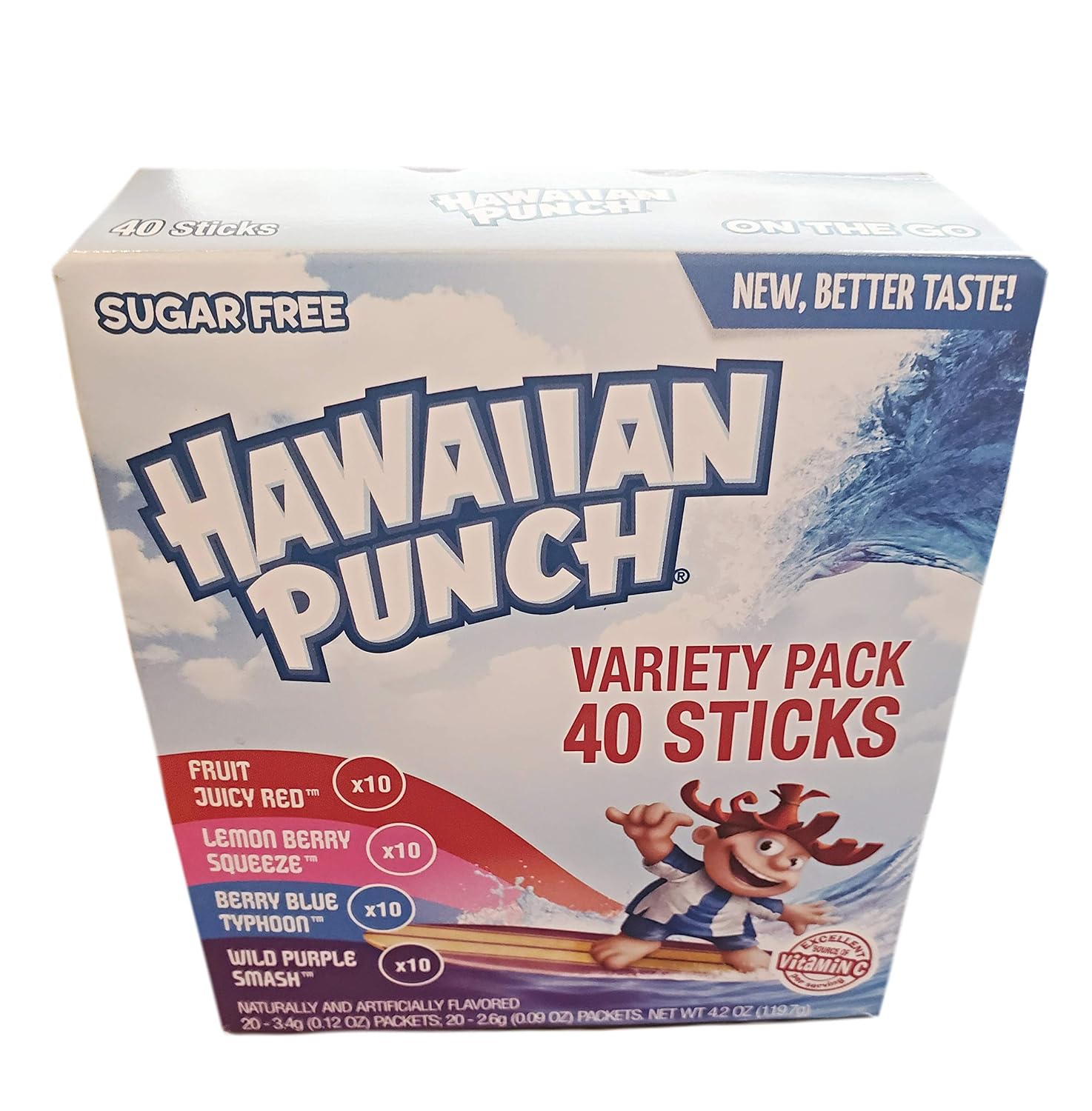 Hawaiian Punch Sugar Free Hydrating On-the-Go Drink Mix Variety Packets - 1 Box (40 Sticks)