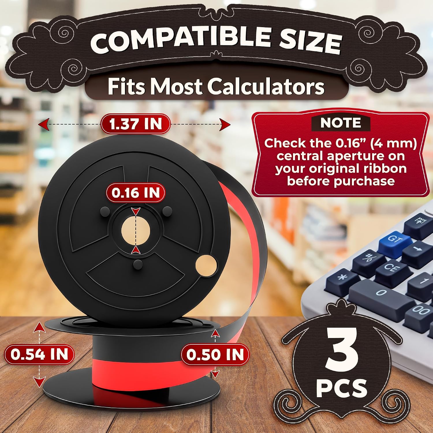 3 Pcs Canon MP11DX Calculator Ink Ribbon, Red/Black, 18ft x 0.5in | Compatible with Sharp EL-1197PIII, Porelon #11216 and Other Popular Models