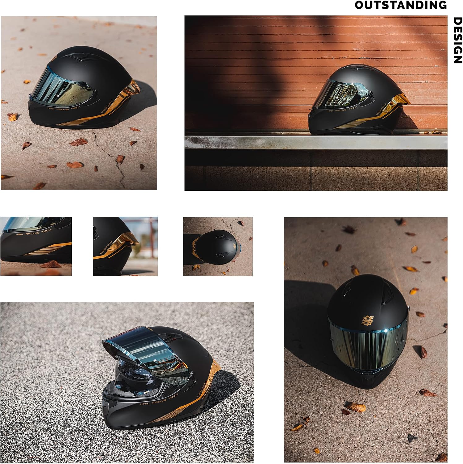 HAX Obsidian Full Face Dual Visor Adult Motorcycle Helmet for Motorbike Street Bike with Pinlock Ready DOT Approved Matte Black Gold L