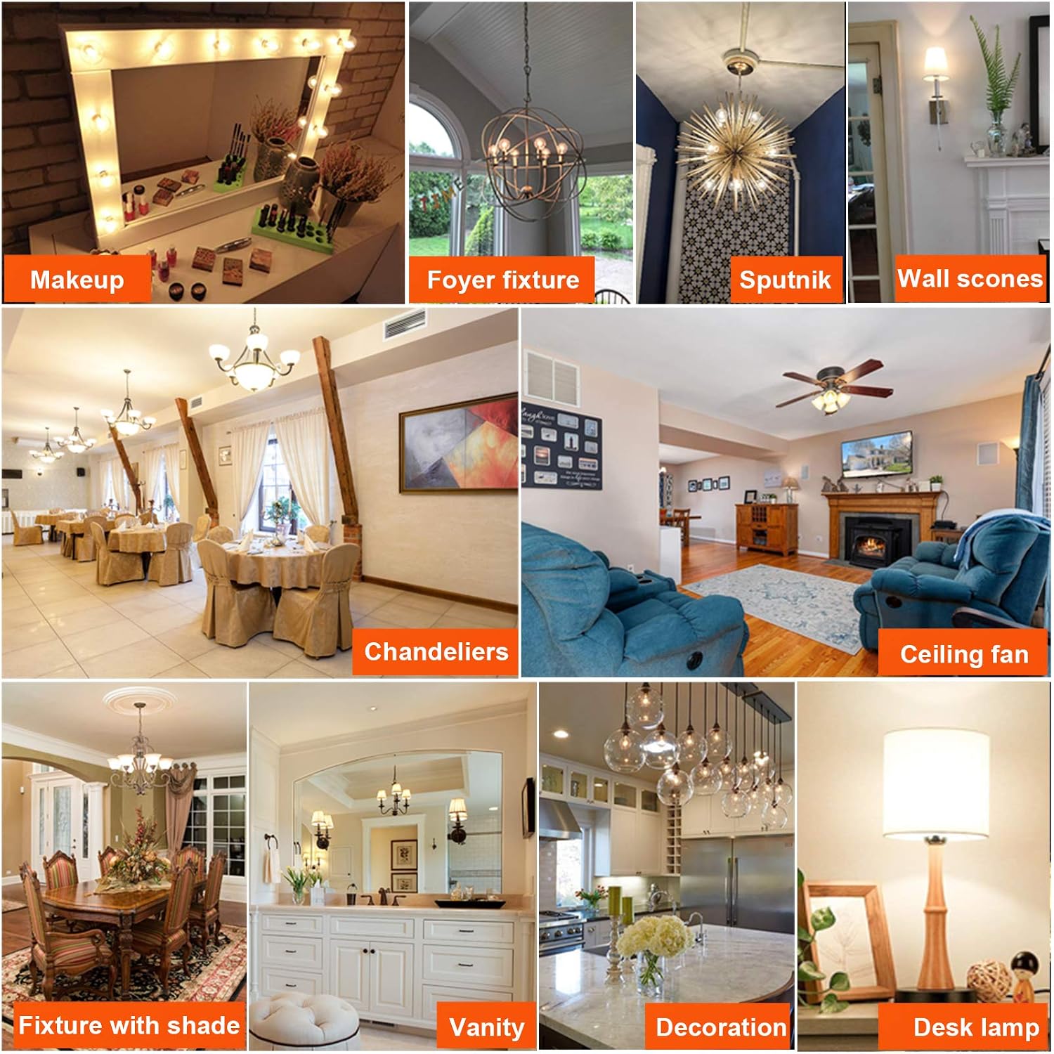 Litehistory e12 led bulb dimmable g16.5 Light Bulb 4W Equal 40 Watt 400lm AC120V e12 Candelabra Bulb 40 Watt for Chandeliers,Ceiling Fan,Vanity Warm White 2700K Globe candelabra Light Bulb 6Pack