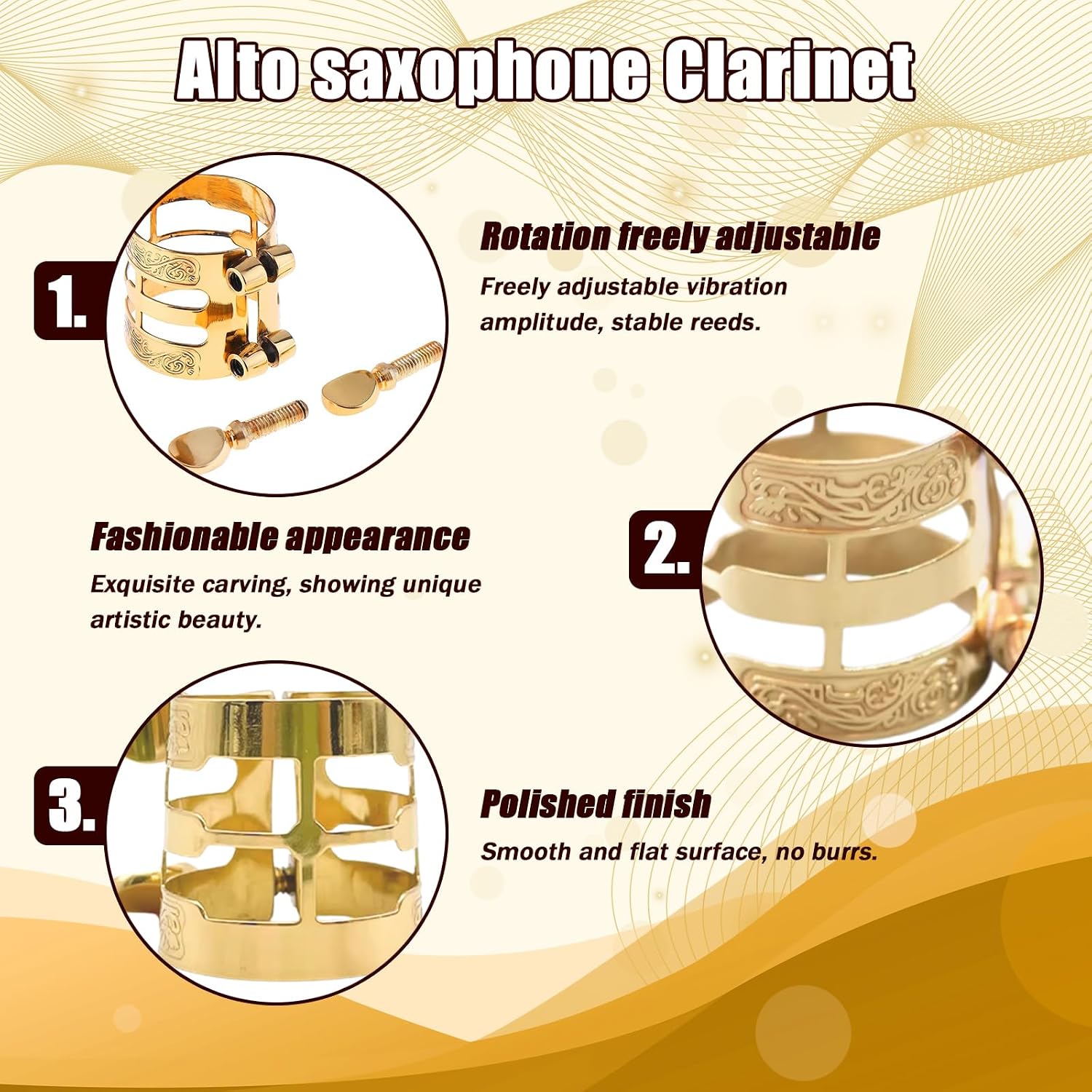 Alto Sax Ligature, Metal Alto Saxophone Ligature,Saxophone Gold Ligature Fastener