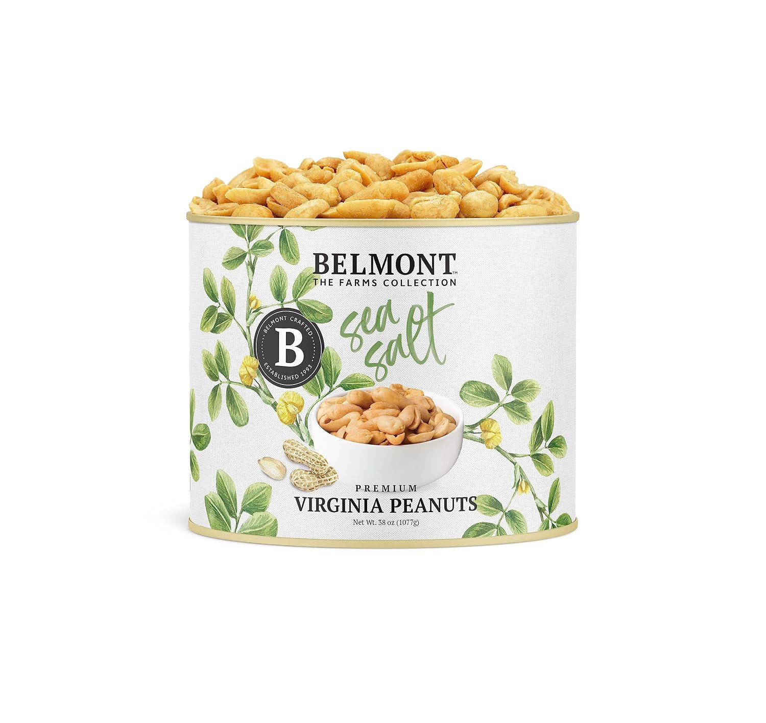 Belmont Peanuts Gourmet Sea-Salted Virginia Peanuts, 20 oz (1 Pack) – Only 3 Simple Ingredients, No Preservatives, 7g Protein – A Premium, Salty, Crunchy, Hand Seasoned Snack