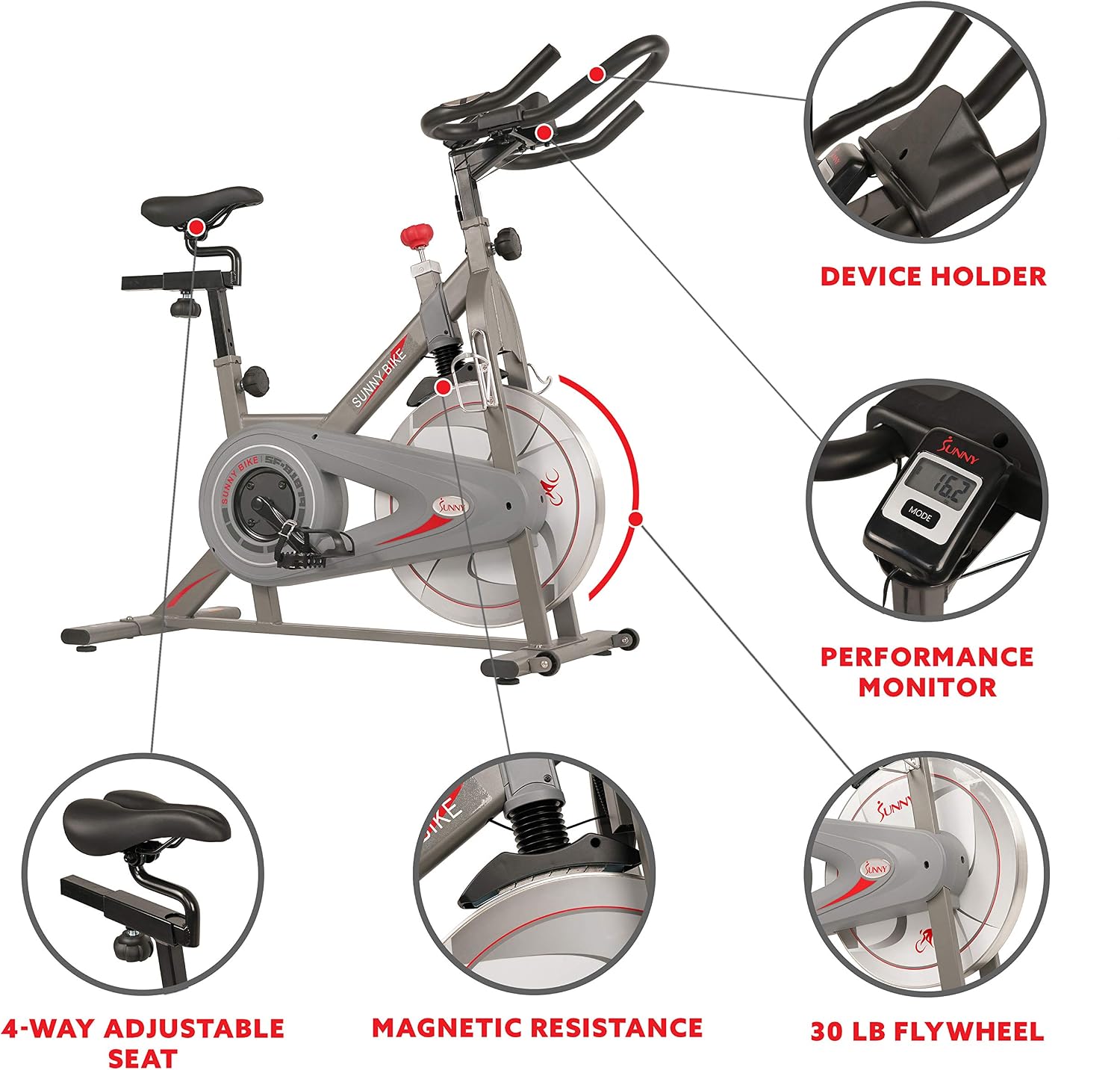 Sunny Health & Fitness Magnetic Exercise Bike for Indoor Cycling