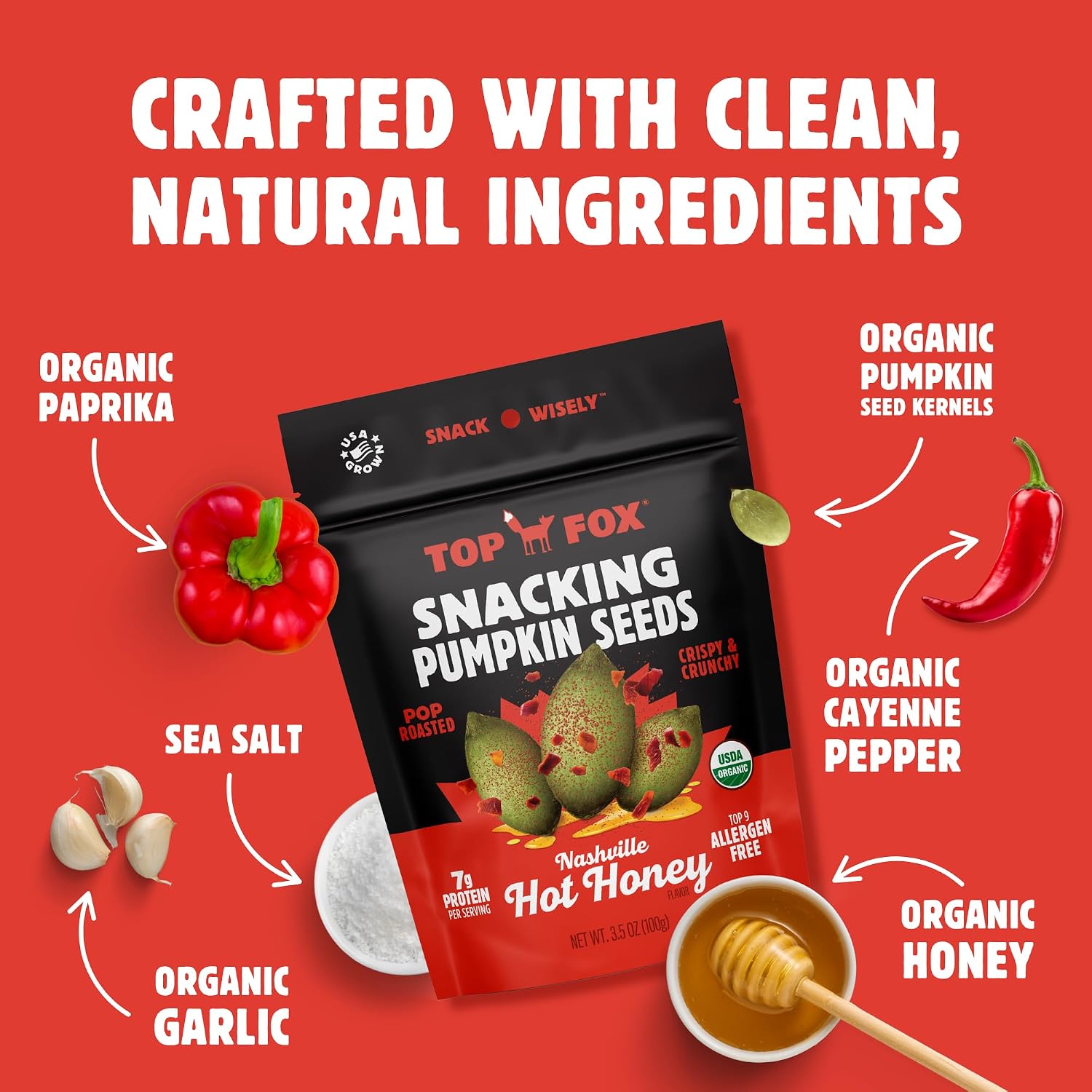 Top Fox Snacks - Organic Pop-Roasted Pumpkin Seeds | Healthy Protein Snacks - Gluten Free - Keto and Vegan Friendly (Himalayan Salt, 3.5 oz - 2 Pack)
