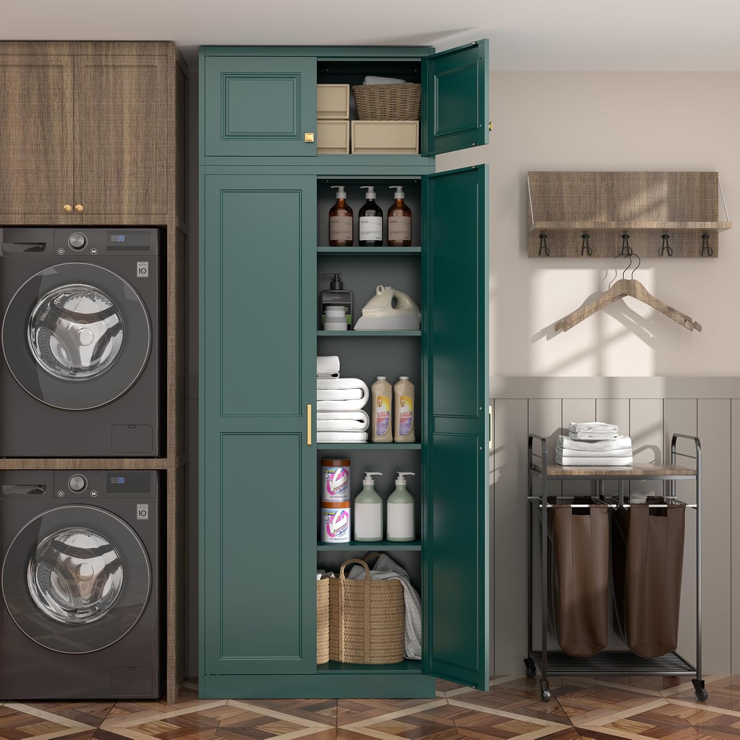 Steeloong 71"Metal Pantry Storage Cabinet with Doors & 4 Adjustable Shelves | Kitchen Pantry Cabinet,White Kitchen Cabinet with 2 Gold Handles,Tall Cabinet for Livingroom,Pantry, Bathroom,Kitchen