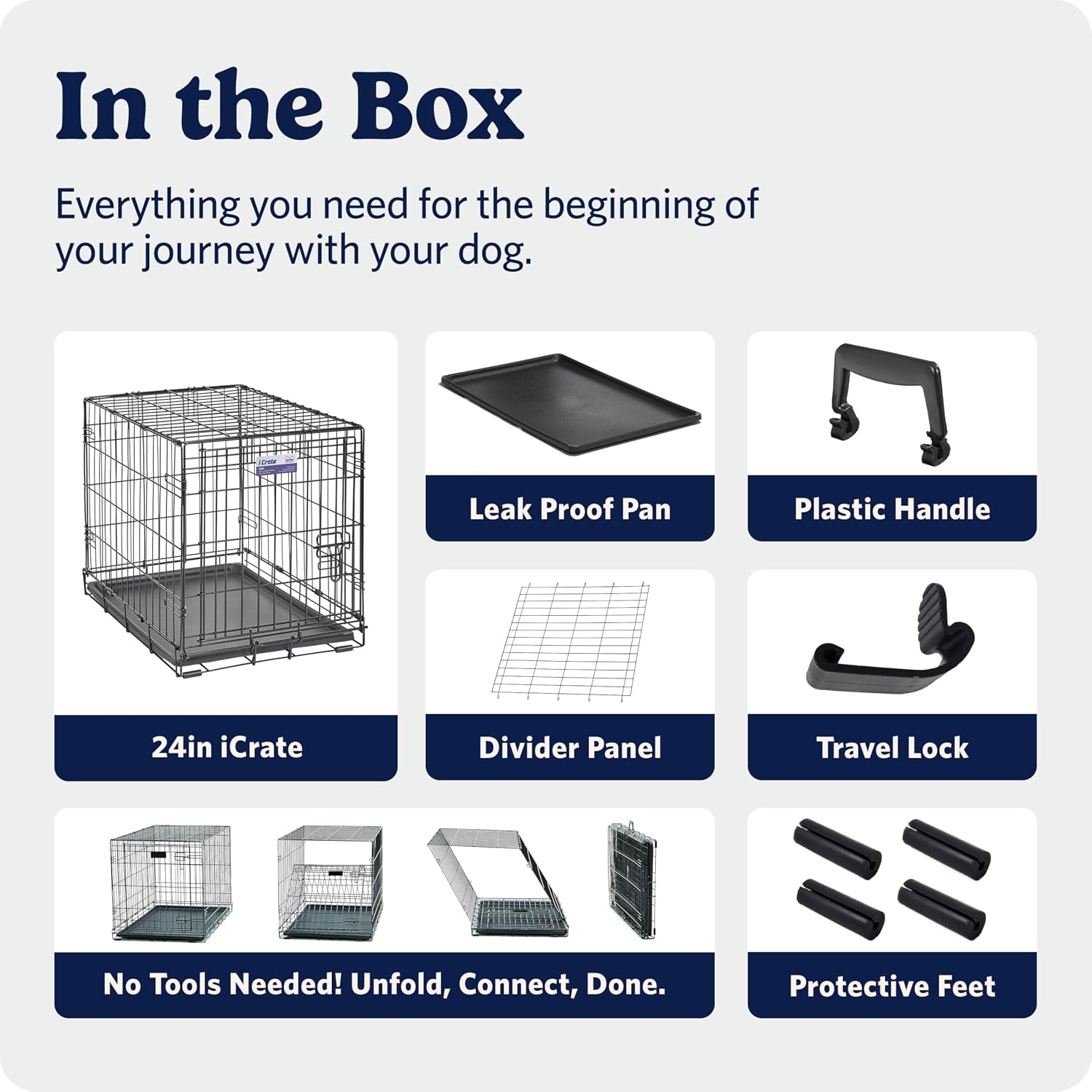 MidWest Homes for Pets 48-Inch iCrate for Extra-Large Breeds, 90-110 lbs, Single Door Folding Dog Crate with Divider Panel, Leak-Proof Tray & Secure Latches, Portable, Durable & Easy to Assemble