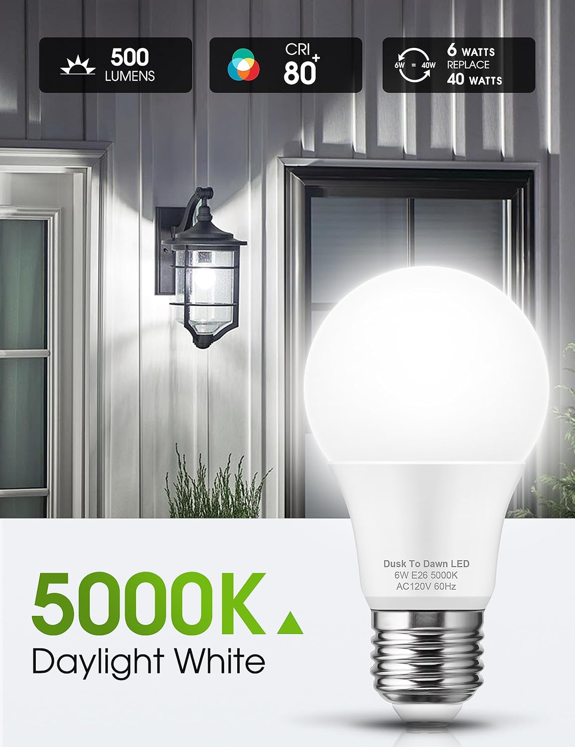 LOHAS Dusk to Dawn Sensor Light Bulbs, 40W Equivalent LED Outdoor Lighting
