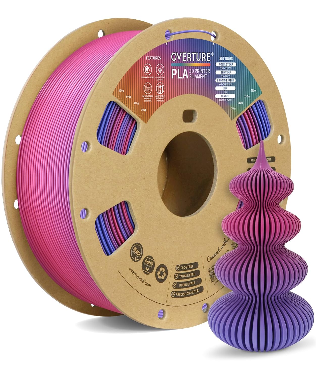 OVERTURE High Speed PLA Filament 1.75mm 3D Printer Filament,1kg White