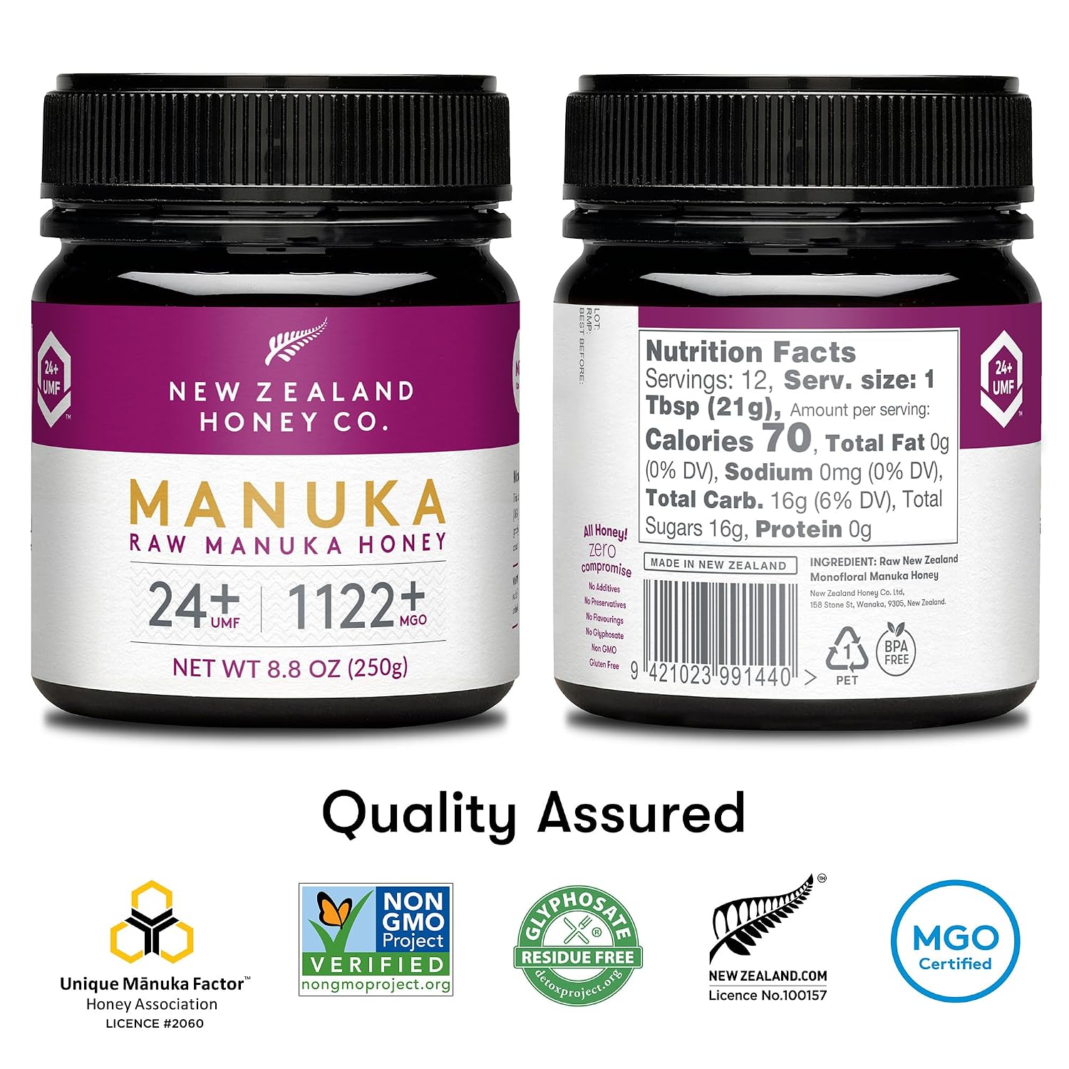 Raw Manuka Honey UMF 24+ MGO 1122+, UMF Certified, 3rd Party Tested, 8.8oz