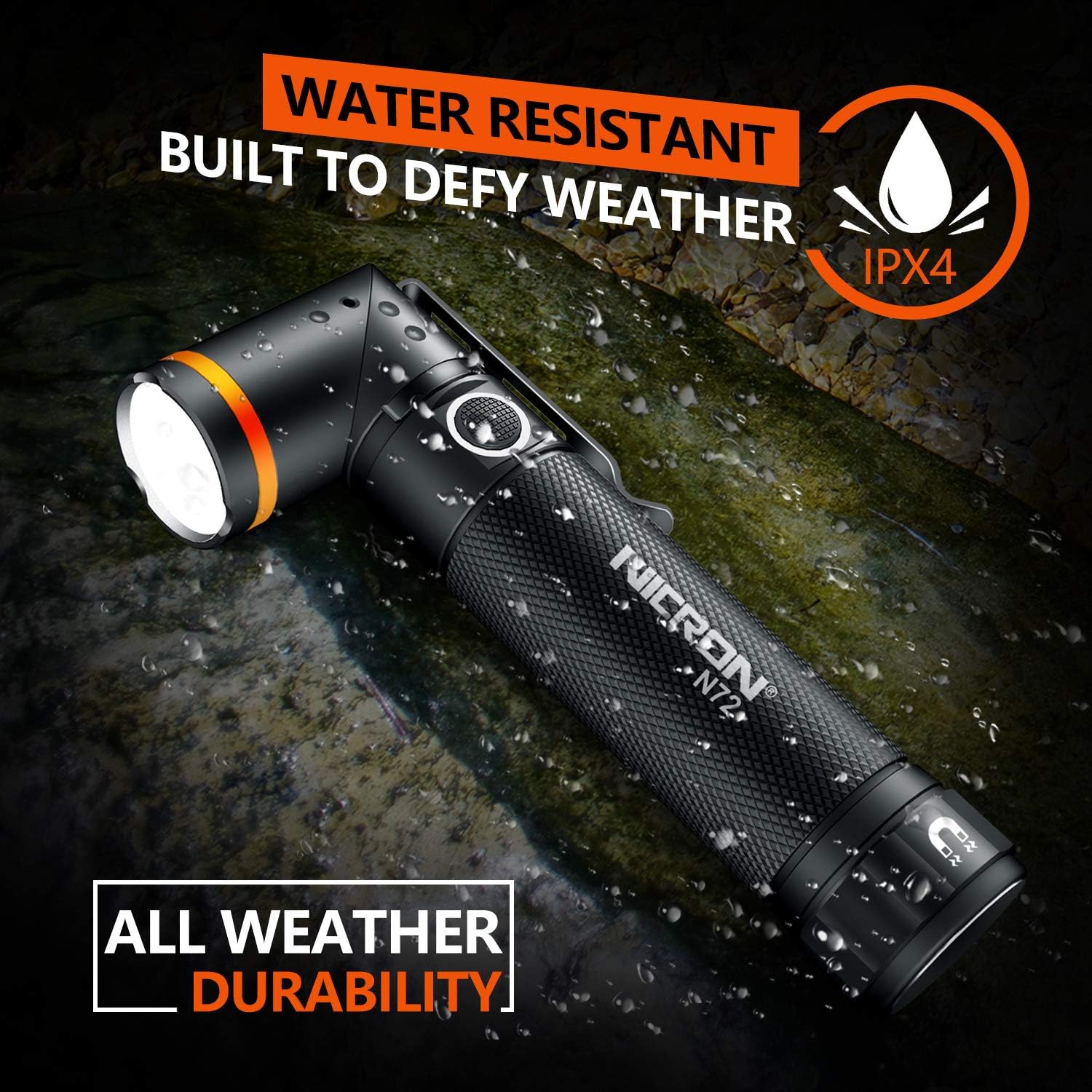 NICRON Flashlight, N72 800 Lumens Tactical Flashlight, 90 Degree Flashlight IPX4 Waterproof Led Flashlight 4 Modes- Best High Lumens are for Camping