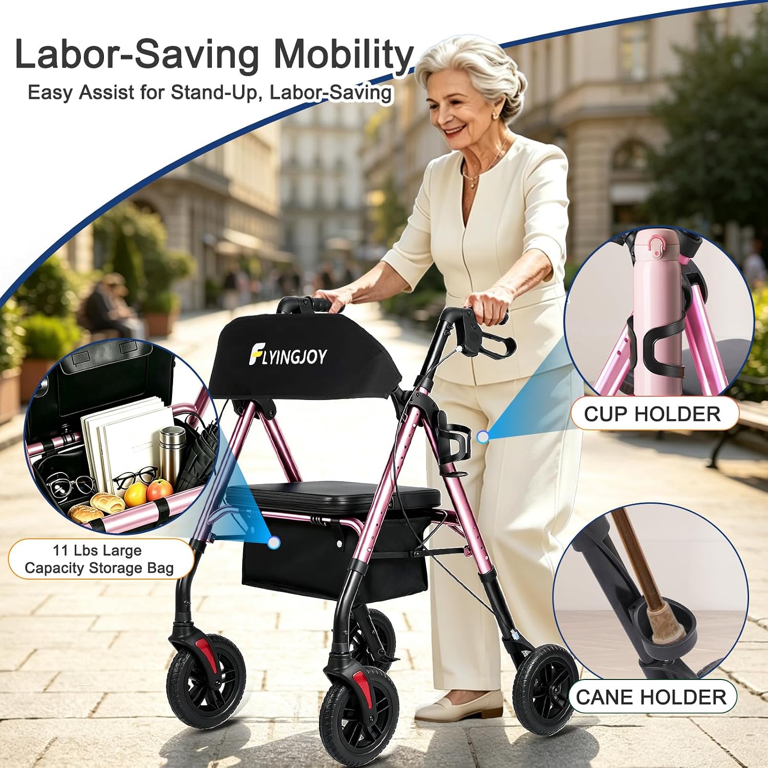 Foldable Rollator Walkers for Seniors with Seat