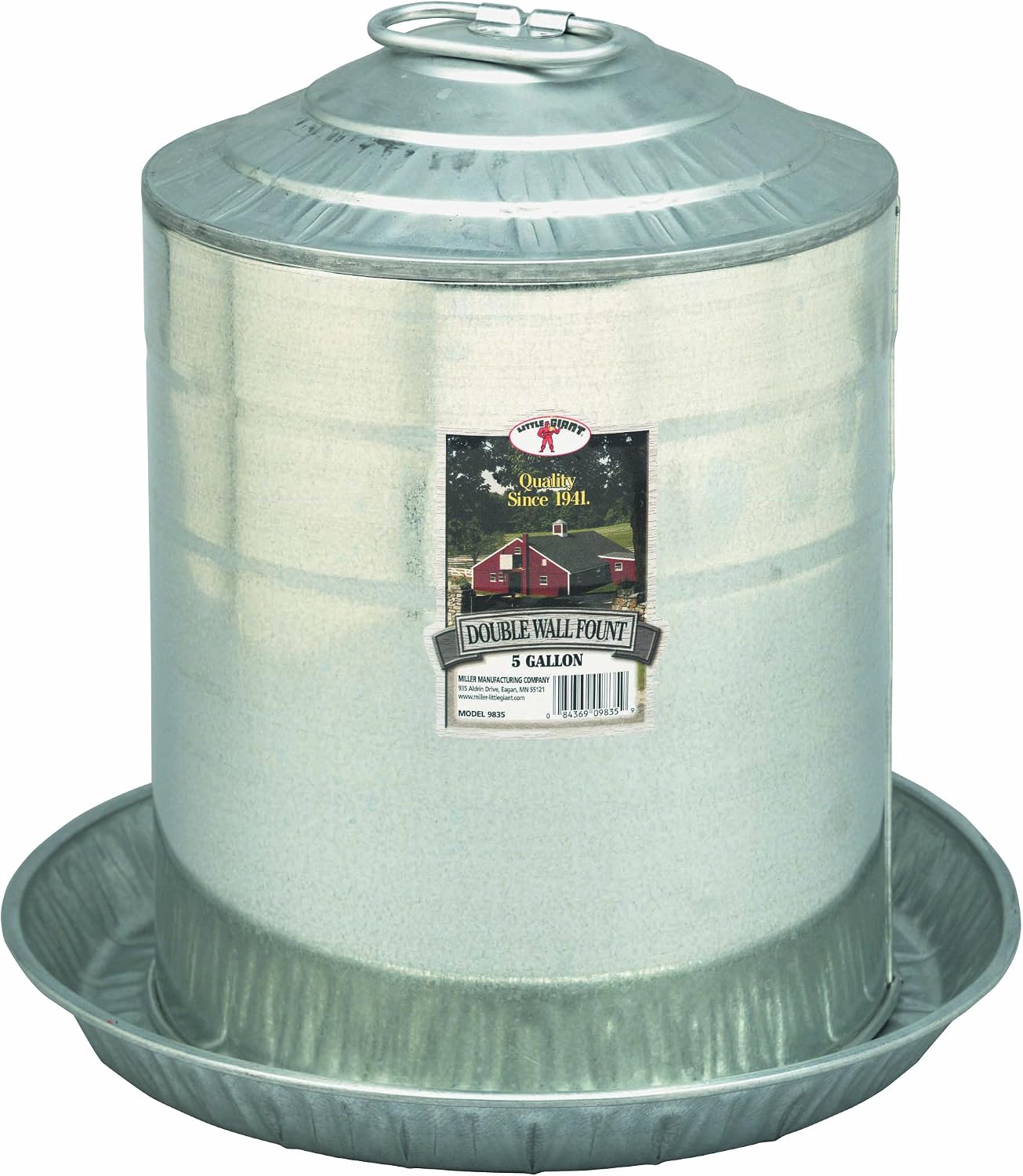Little Giant® Double Wall Metal Poultry Fount | Poultry Waterer | Heavy Duty Galvanized Steel Waterer | Made in USA (Silver, 3 Gallon)