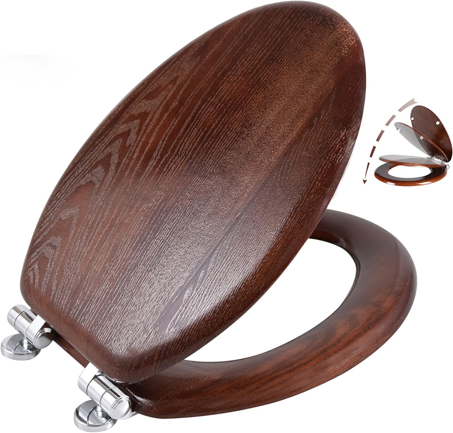 Angel Shield Toilet Seat with Zinc Alloy Hinges Quiet-Close Quick-Release Wood Molded UV Lid Easy Clean(Elongated,Black)