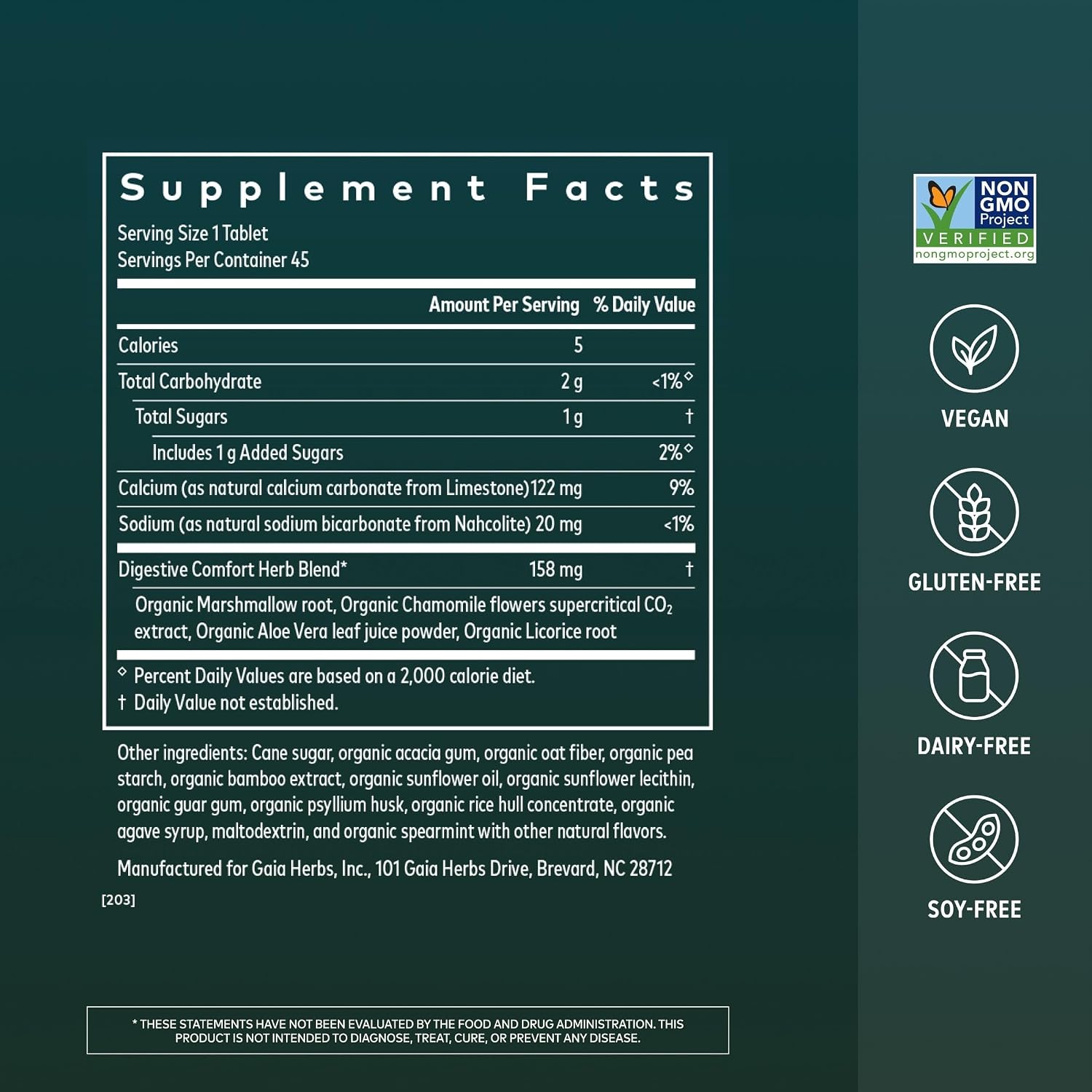 Gaia Herbs Reflux Relief - Digestive Comfort Support Supplement - Aloe Vera, Marshmallow Root, Chamomile