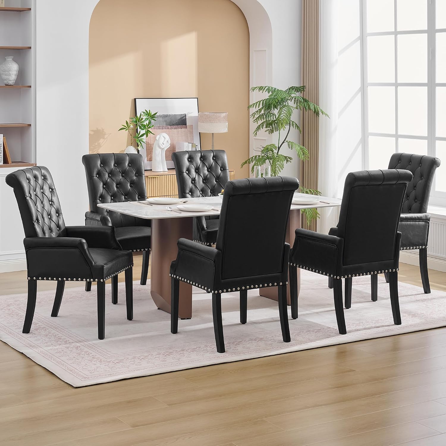 adochr Dining Chairs with Arms,Linen High Back Dining Room Chairs, Beige