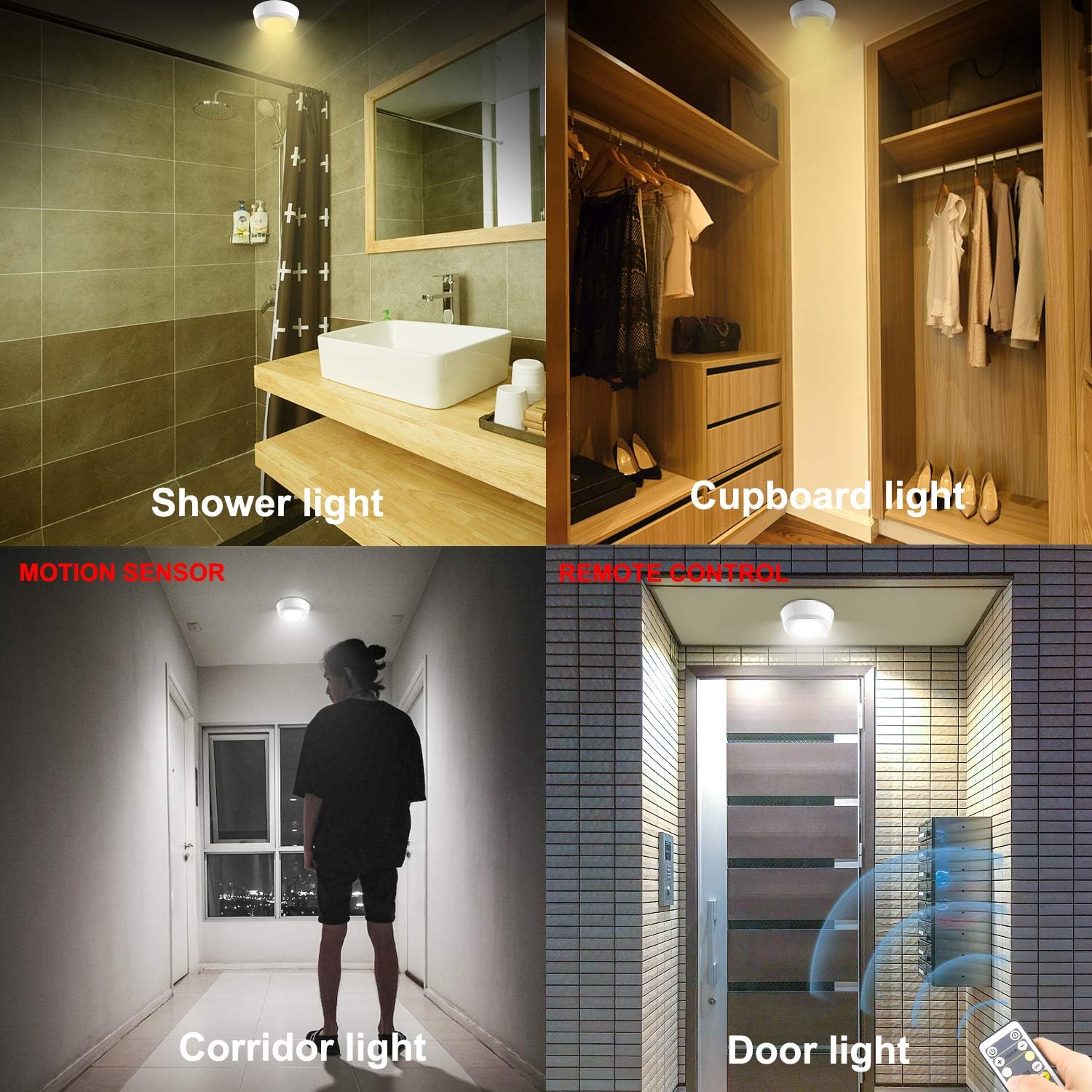 BIGMONAT Wireless Ceiling Light with Remote and Timer, Dimmable Motion Sensor Shower Light