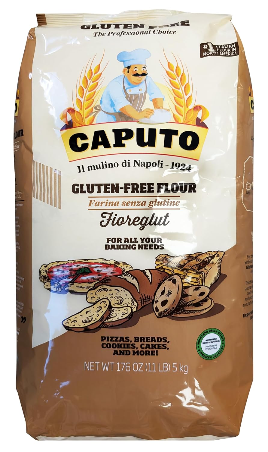 Antimo Caputo Gluten Free Pizza Flour 11 Lb Bulk - All Natural Multi Purpose Flour & Starch Blend for Baking Pizza, Bread, & Pasta