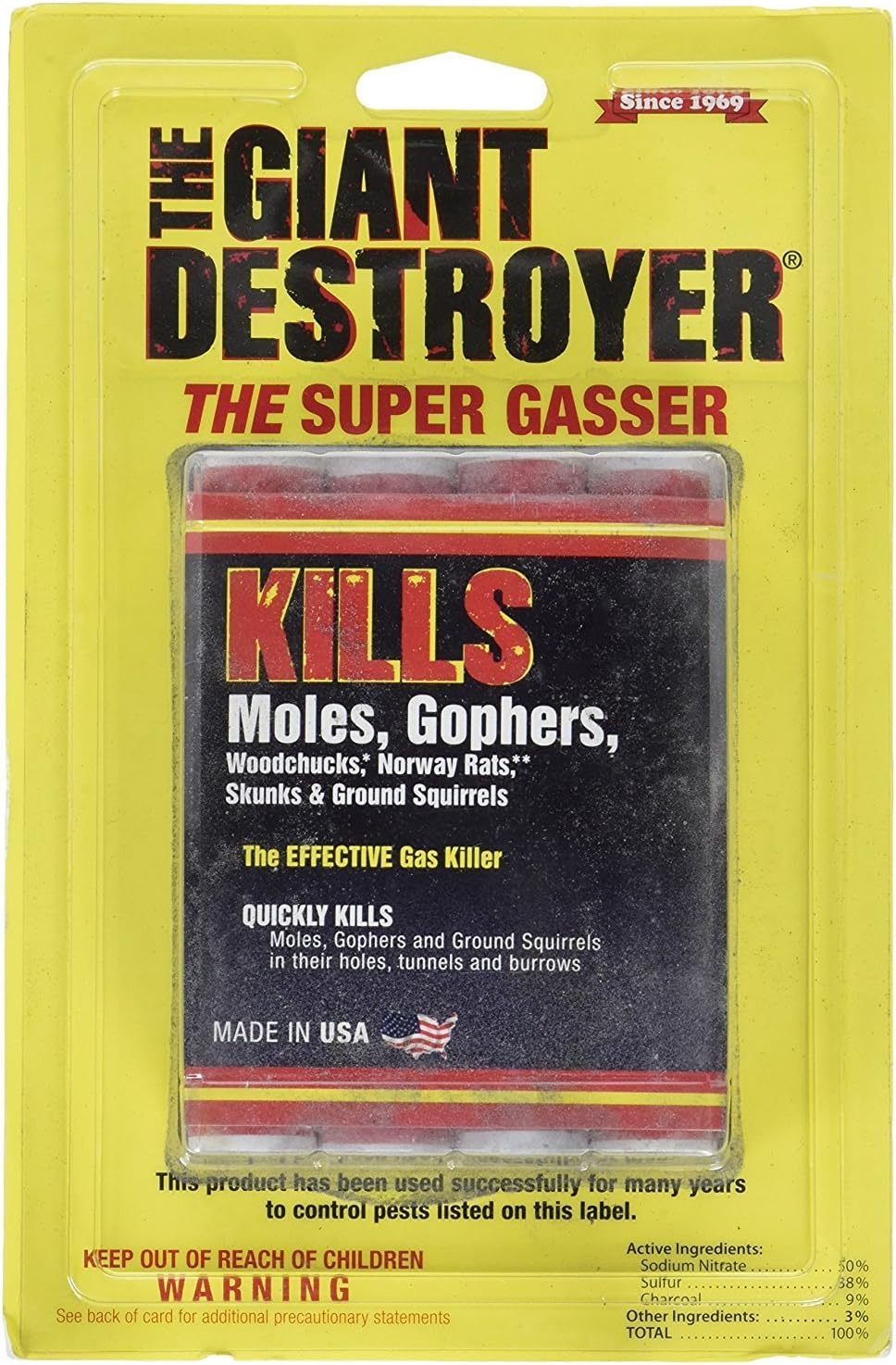 (GAS KILLER) (12/4PK TOTAL) 48 kills Moles, Gophers, Woodchucks, Norway Rats, Skunks, Ground Squirrels in their Holes, Tunnels