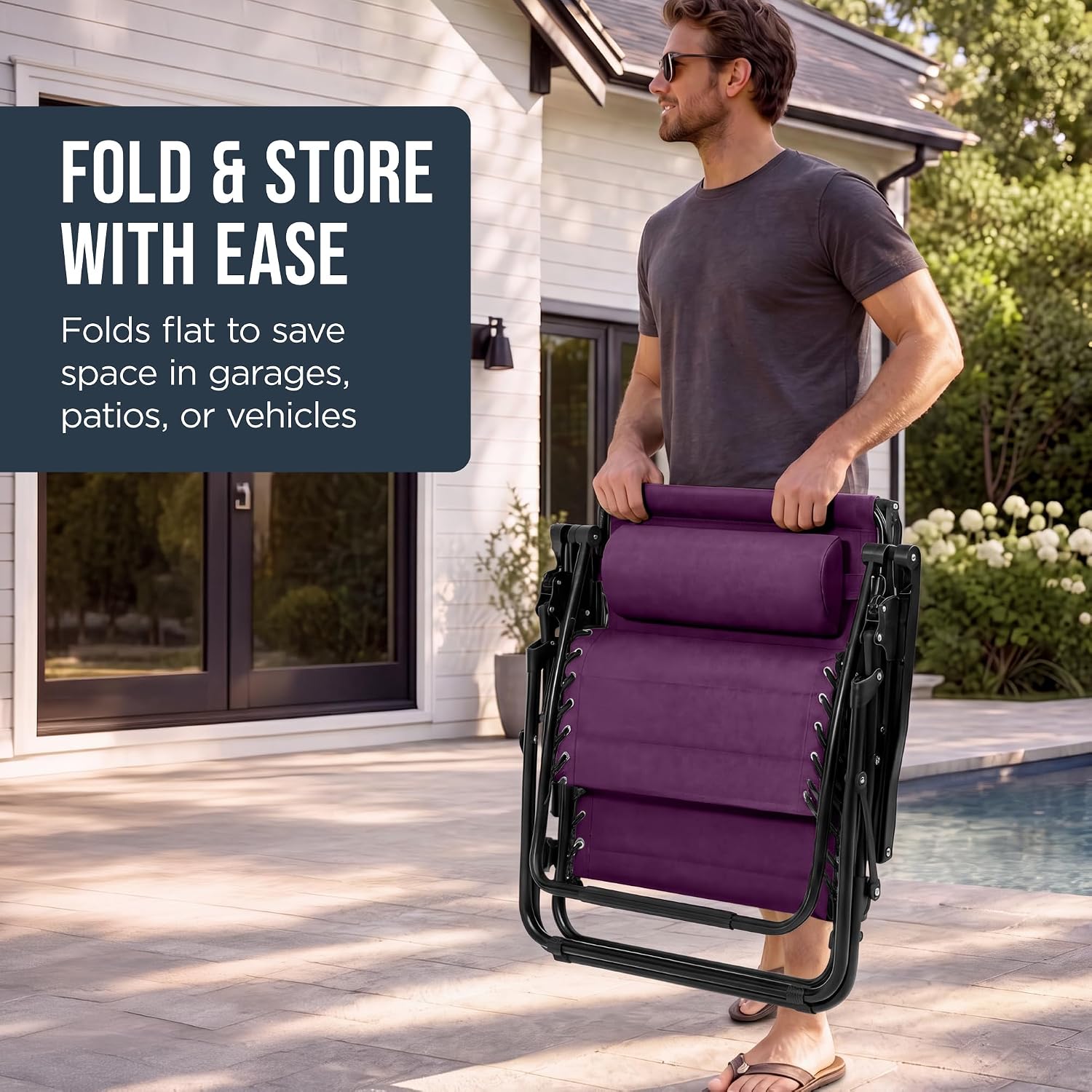 Best Choice Products Oversized Padded Zero Gravity Chair, Folding Outdoor Patio Recliner, XL Anti Gravity Lounger for Backyard w/Headrest, Cup Holder