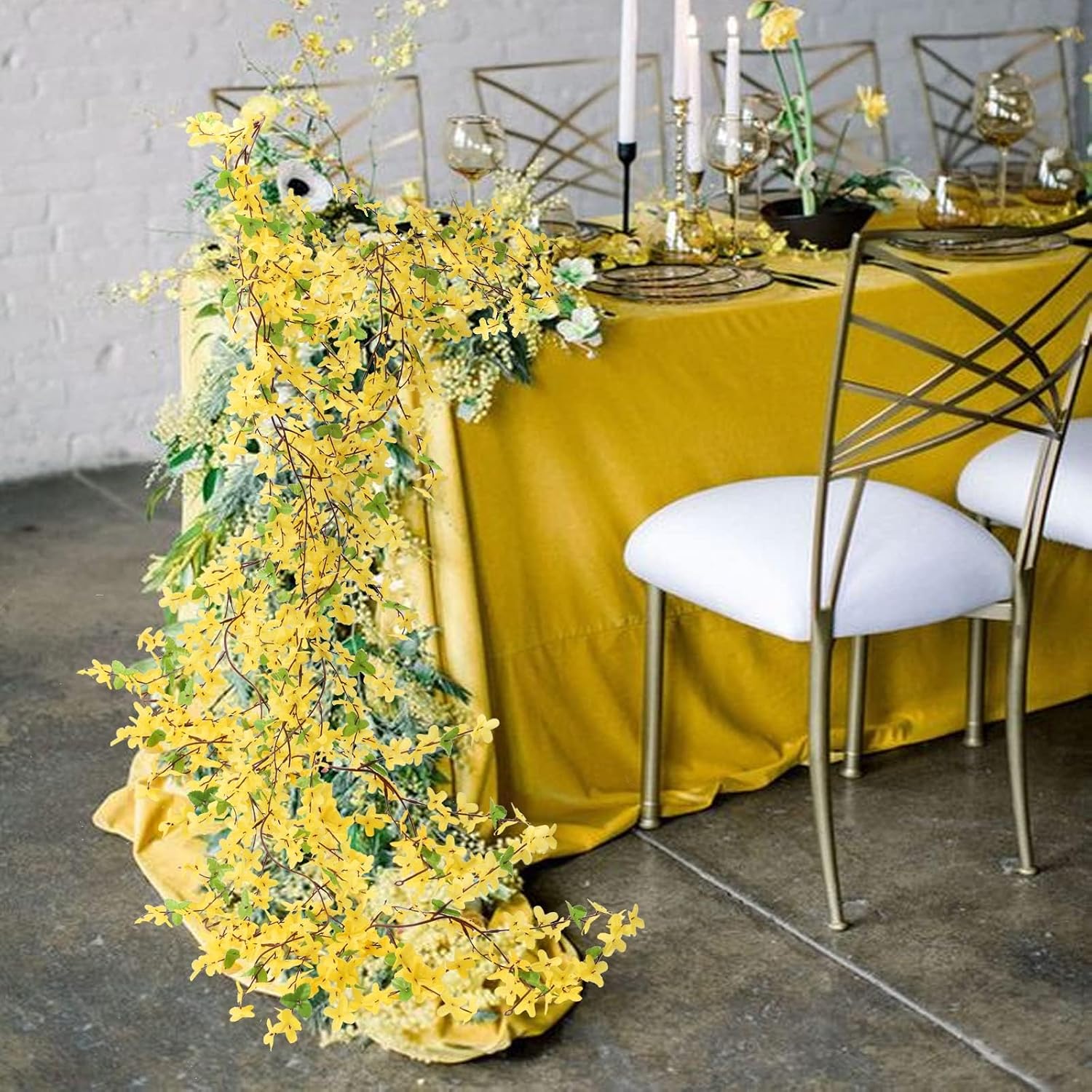 6Pcs Yellow Artificial Flowers 25.5in Long Stem Forsythia Branches