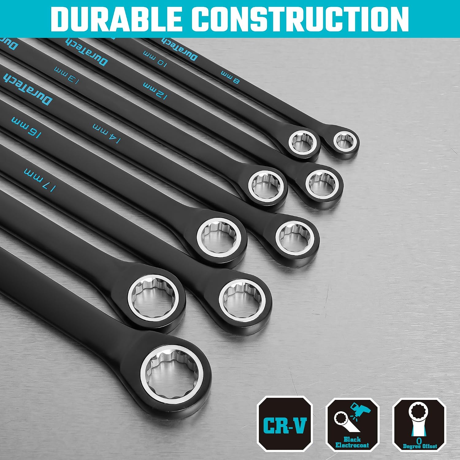 DURATECH Extra Long Ratcheting Wrench Set, Double Box End, Metric, 9-Piece