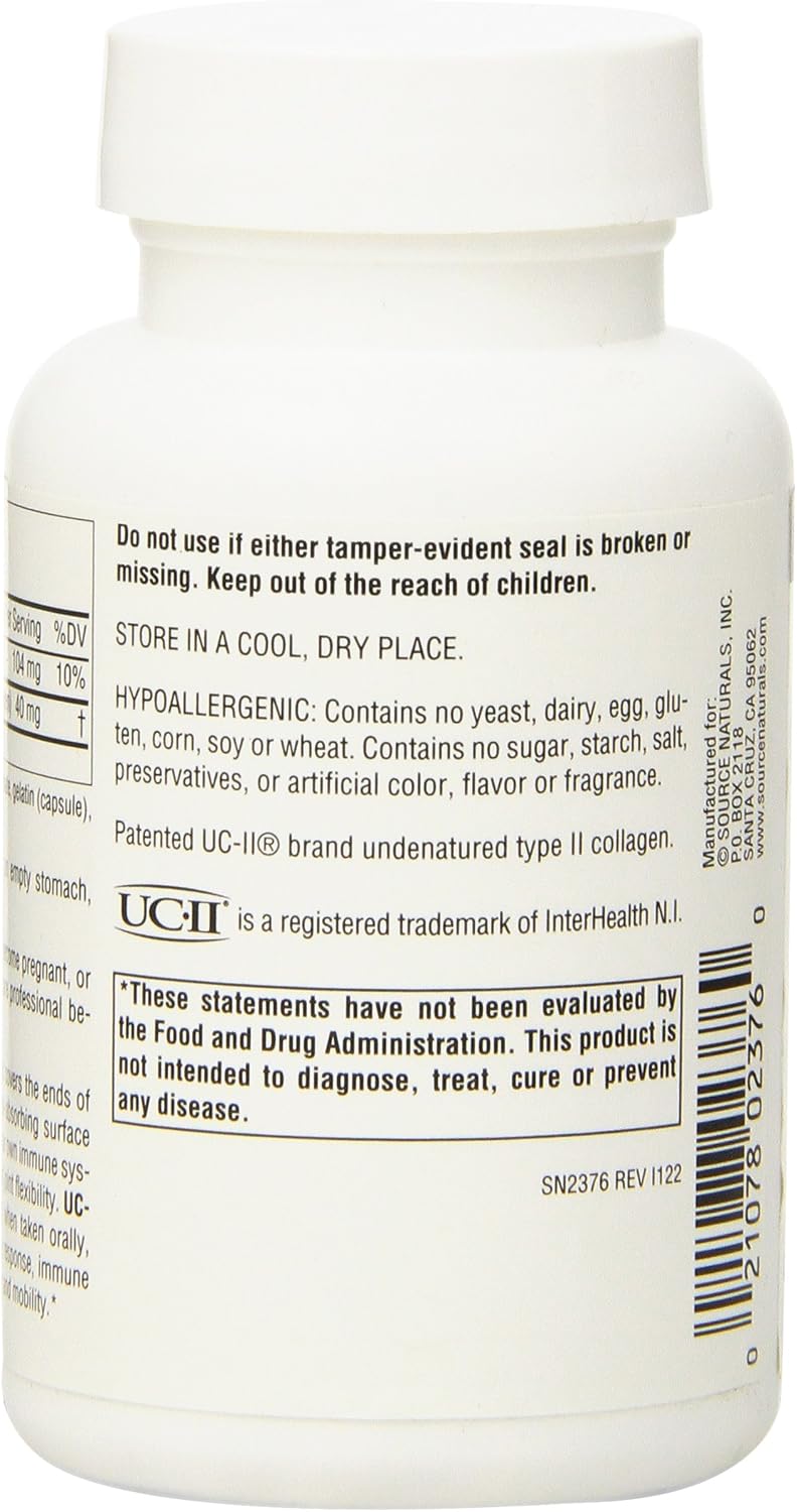 Source Naturals, UC-II, 40 mg - 60 Capsules | Undenatured Collagen Joint Comfort*