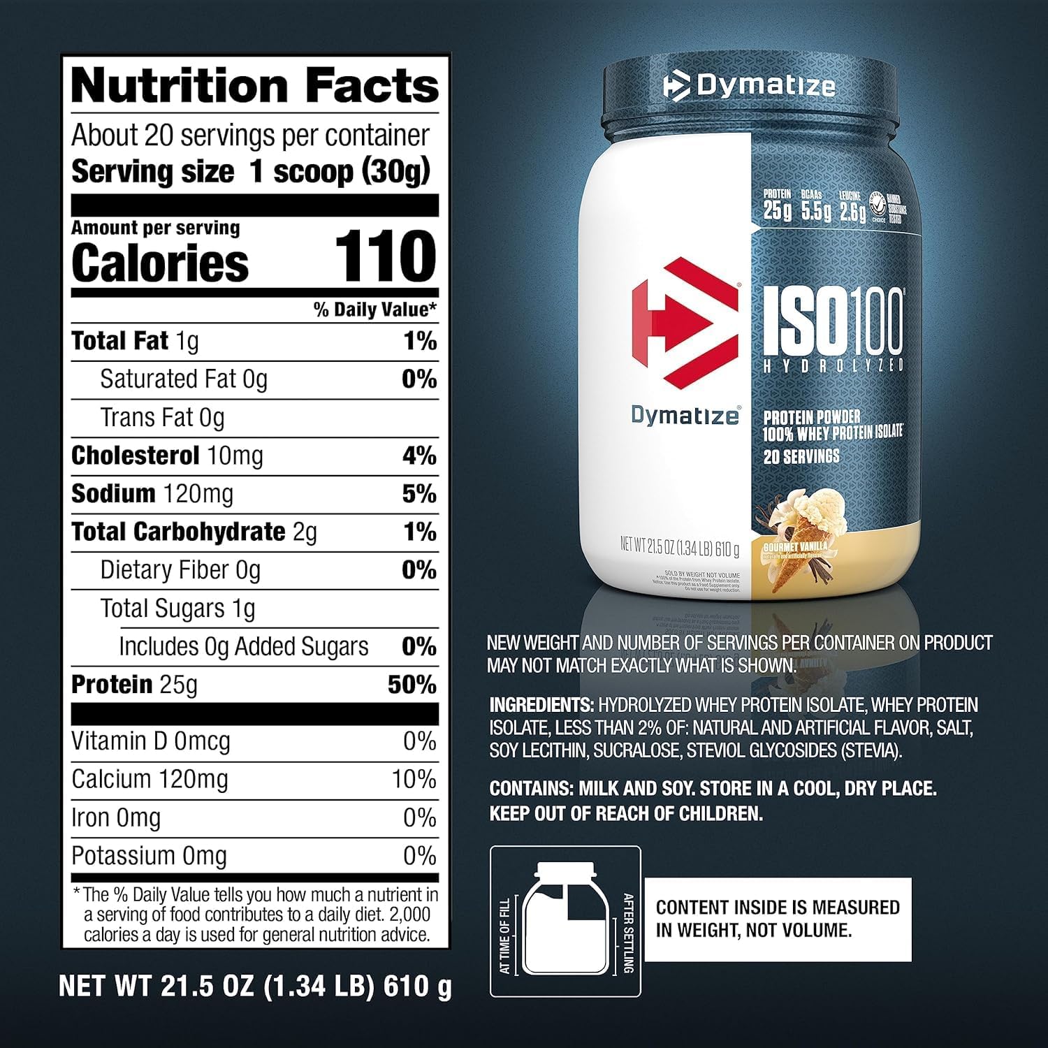 Dymatize ISO100 Protein Powder, 100% Whey Isolate, Gourmet Chocolate | 25g Protein, Hydrolyzed, Fast-Absorbing, Supports Muscle Health, 5.5g BCAAs, Gluten-Free, 76 Servings, 5 lb