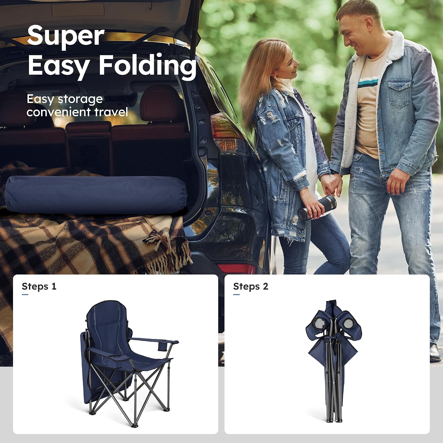 ALPHA CAMP Heavy Duty Canopy Camping Chairs with Adjustable Sunshade | Heavy duty 400 LBS, Steel Frame, Sturdy, Ergonomic,600D Oxford fabric ,Phone holder Cup holder,Carry Bag,Easy to set up