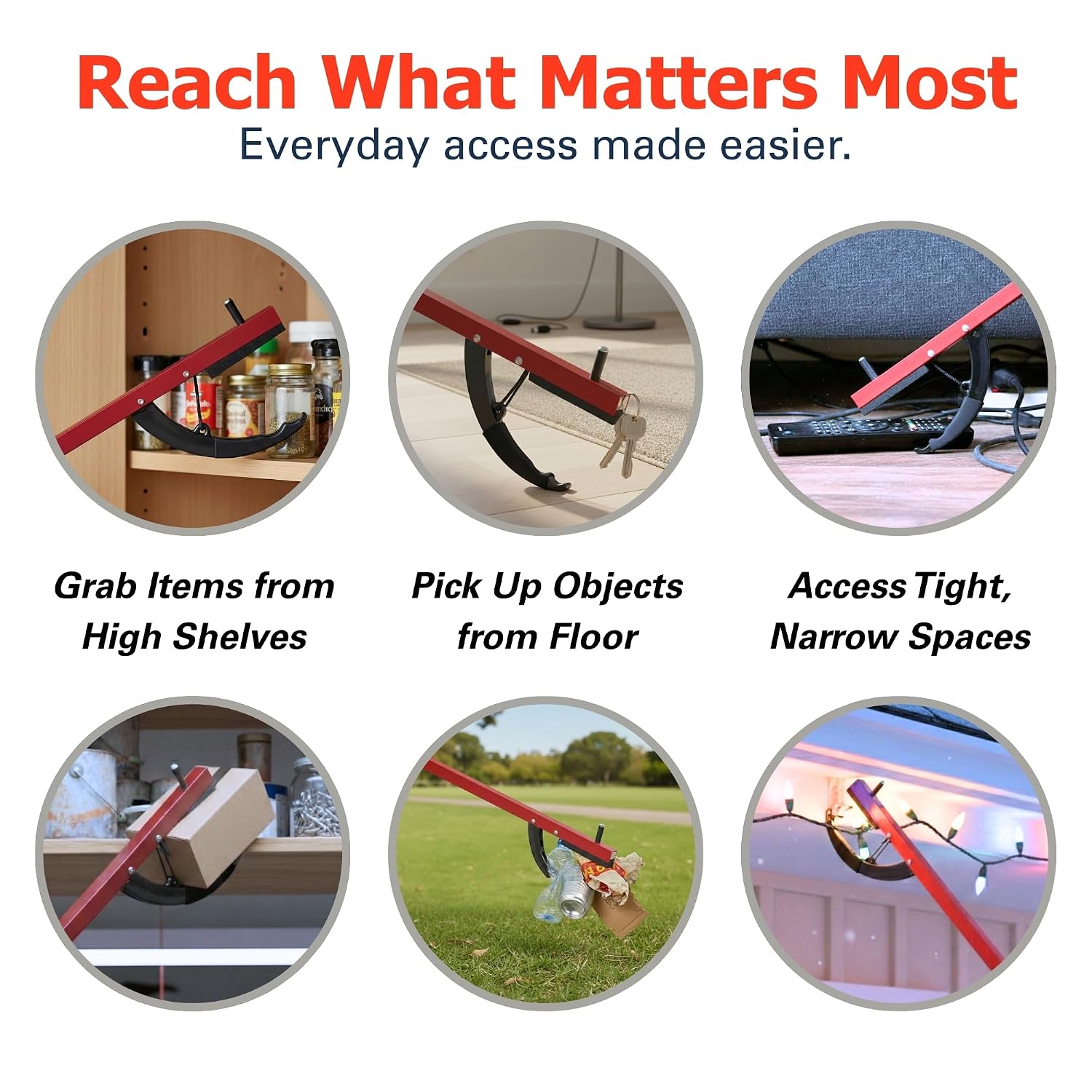 Sammons Preston Reacher, 32" Grabber Tool for Seniors, Magnetic Tip, Silver | Lightweight grabber reacher tool with magnetic tip, ergonomic grip and claw jaw, a reaching aid for seniors