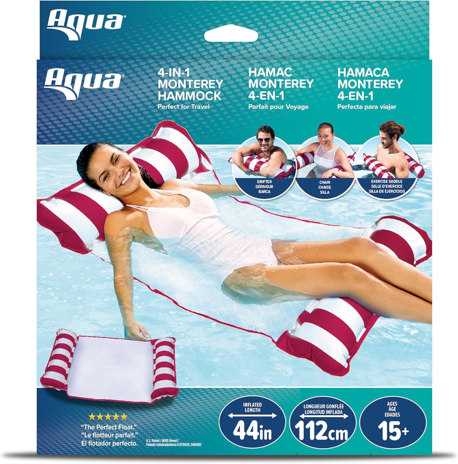 Aqua 4-in-1 Monterey Hammock Pool Float & Water Hammocks – 2-3-4 Multipacks – Multiple Colors/Styles – for Adults and Kids Floating