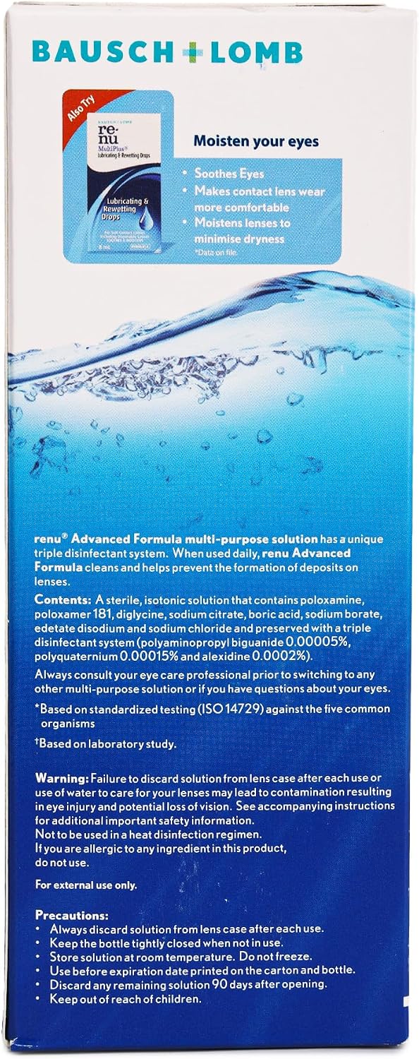 Renu Contact Lens Solution, Advanced Formula, Multi-Purpose Solution with Lens Case, Gently Cleans, Disinfects
