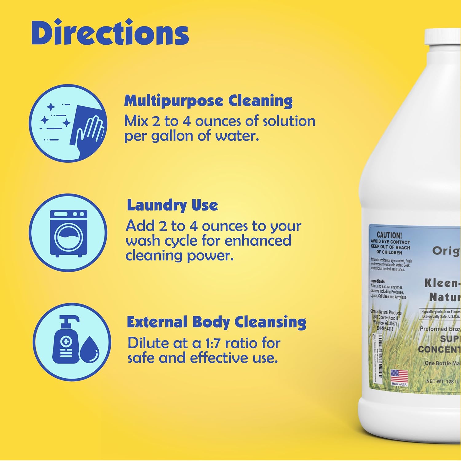 Naturally Preformed Enzyme Cleaner, Enzyme Solution, Multi-Purpose Cleaner, Laundry Additive and More - Concentrate - Original Scent - 128oz (1 Gallon)
