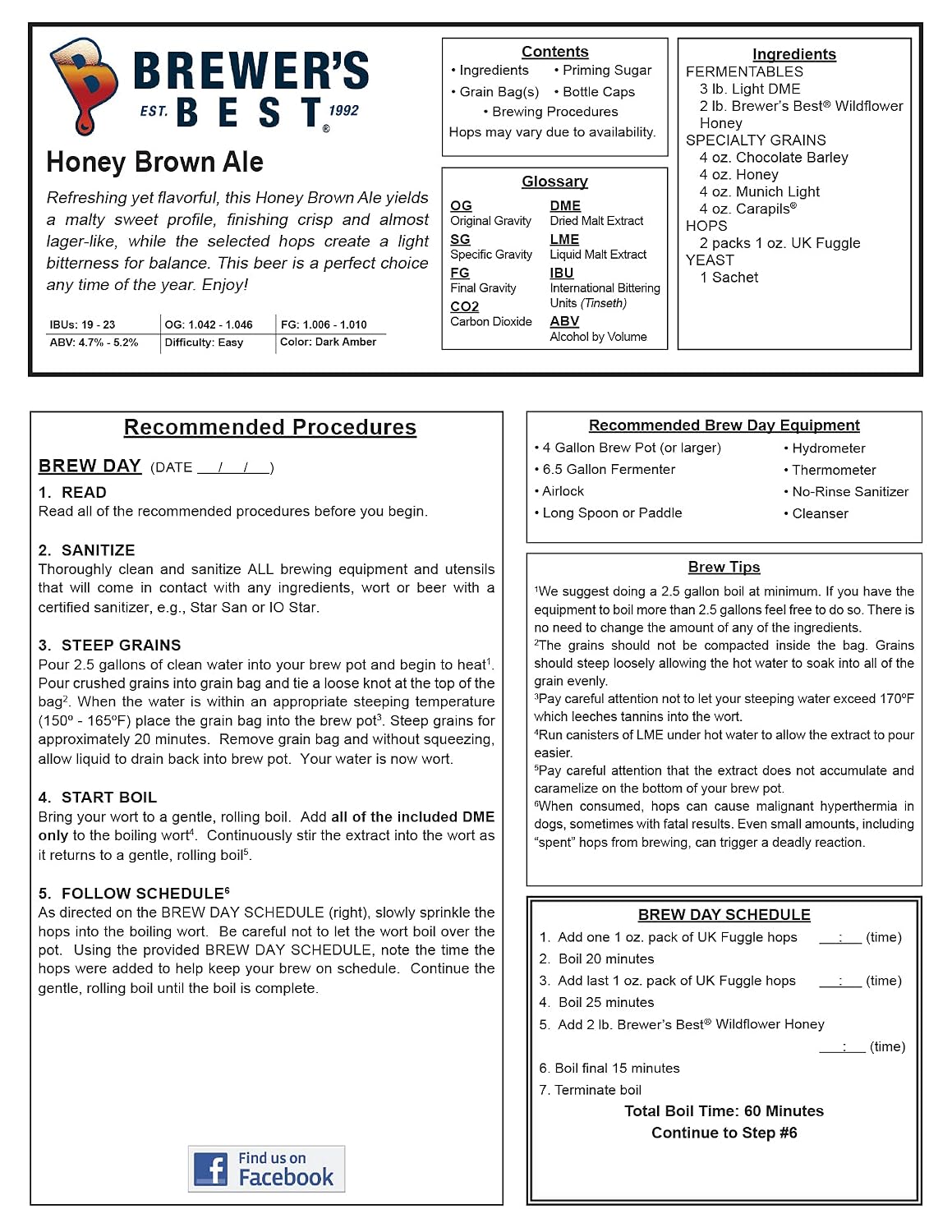 Brewer's Best - 1036 - Home Brew Beer Ingredient Kit (5 gallon), (Honey Brown Ale) Yellow