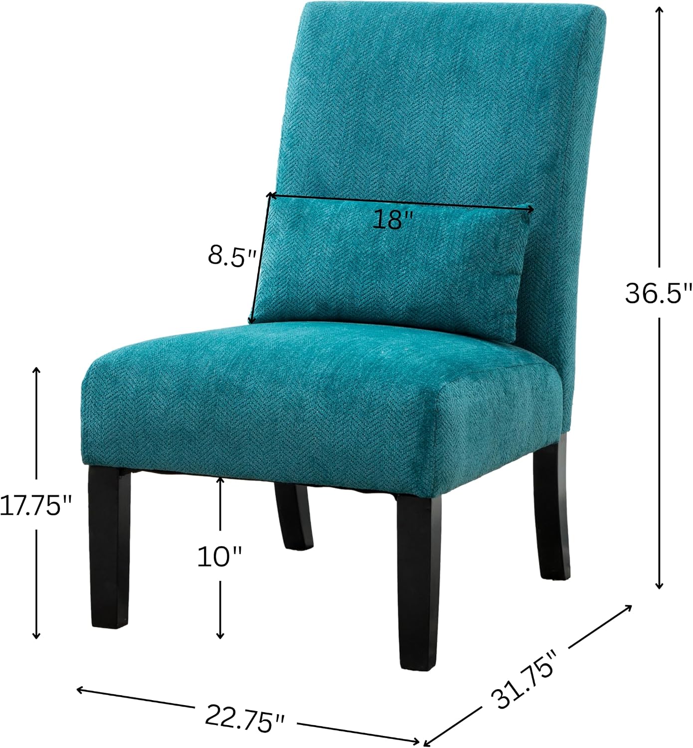 Roundhill Furniture Pisano Teal Blue Fabric Armless Contemporary Accent Chair with Kidney Pillow