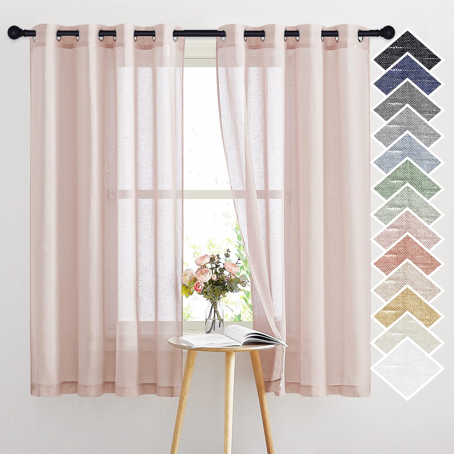 NICETOWN Linen Curtains Semi Sheer Bedroom Window Curtains